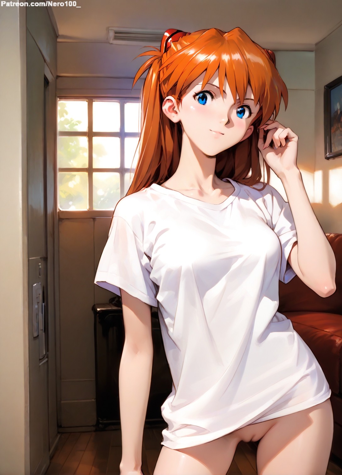 1girls, 2d, ai generated, areolae, armpit, asuka langley sohryu, bare arms, big breasts, blue eyes, bottomless, breasts, chest, curvy, curvy figure, cute, cute face, detailed, eyelashes, eyeshadow, female, female only, fit, fit female, focus, hair, high quality, large breasts, legs, light skin, light-skinned female, lips, lipstick, long hair, looking at viewer, makeup, mascara, naked, neon genesis evangelion, nero100, nude, nude female, orange hair, pale skin, pale-skinned female, perky breasts, petite, petite body, petite female, posing, pussy, seductive, seductive look, skinny, skinny female, stable diffusion, t-shirt, t-shirt only, tagme, teenager, thighs, thin waist, twintails, vagina, young female