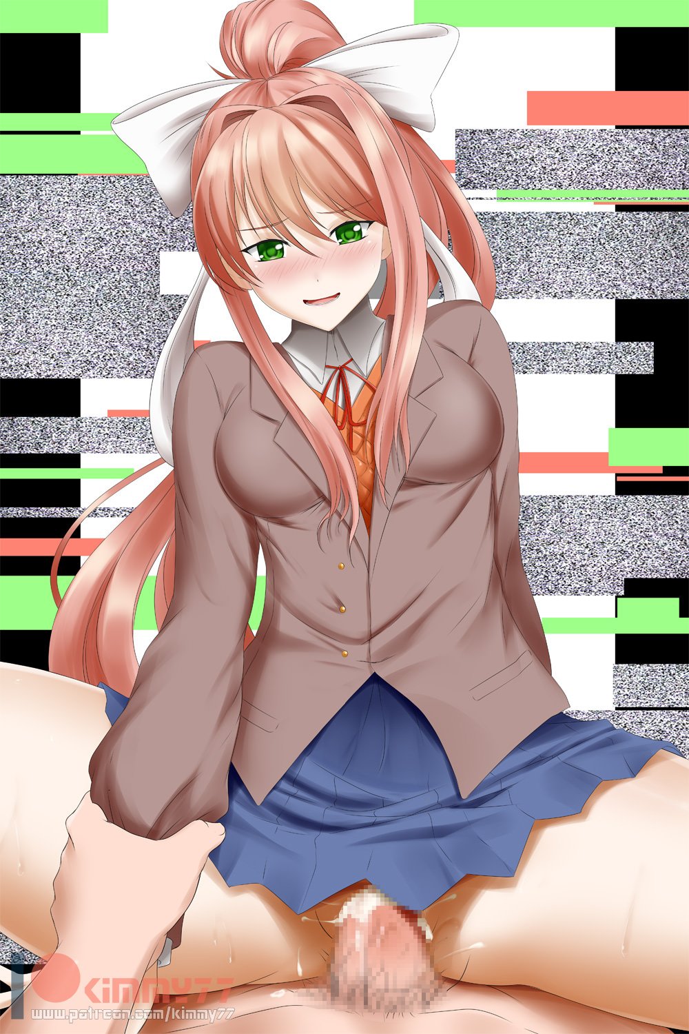 censored, doki doki literature club, female, kimmy77, male, male pov, monika (doki doki literature club), mosaic censoring, pov, pov eye contact, smile, tagme