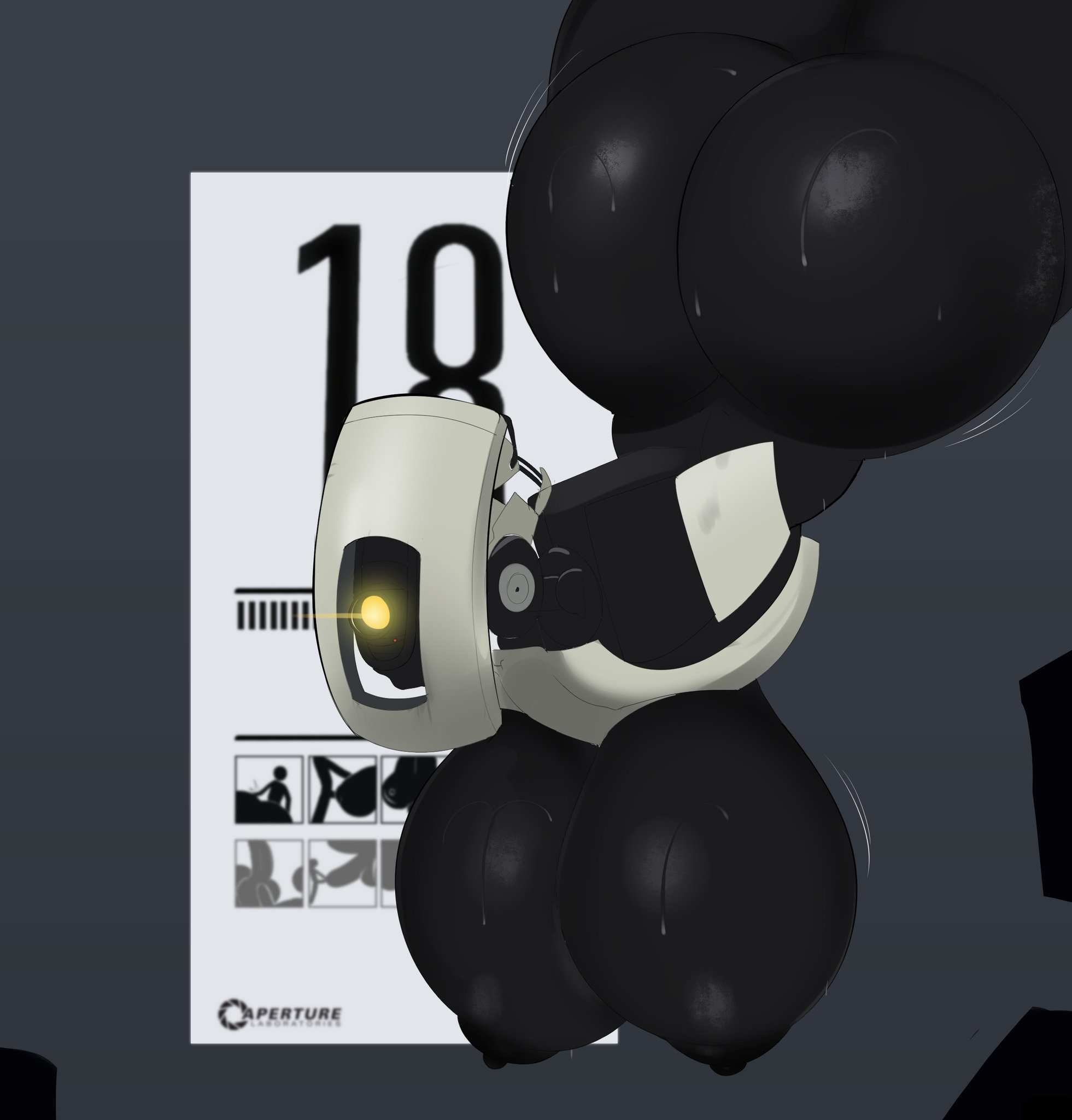 1 eye, 1girls, 2025, 2d, 2d artwork, aperture science, areola, ass, ass focus, big ass, big breasts, big butt, black body, bodily fluids, breasts, breasts out, exposed breasts, female, female focus, female only, g3mma, genitals, glados, hi res, higher resolution available, huge ass, huge breasts, huge butt, large ass, large breasts, machine, male, nipples, not furry, penis, portal (series), portal 2, robot, robot girl, solo, sweat, sweaty breasts, sweaty butt, valve