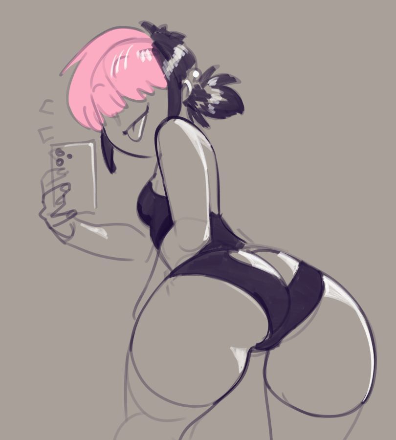 1girls, ass, female, female only, hair over eyes, kiki (teelokay), leotard, seduction techniques, solo, teelokay (artist), tongue, tongue out