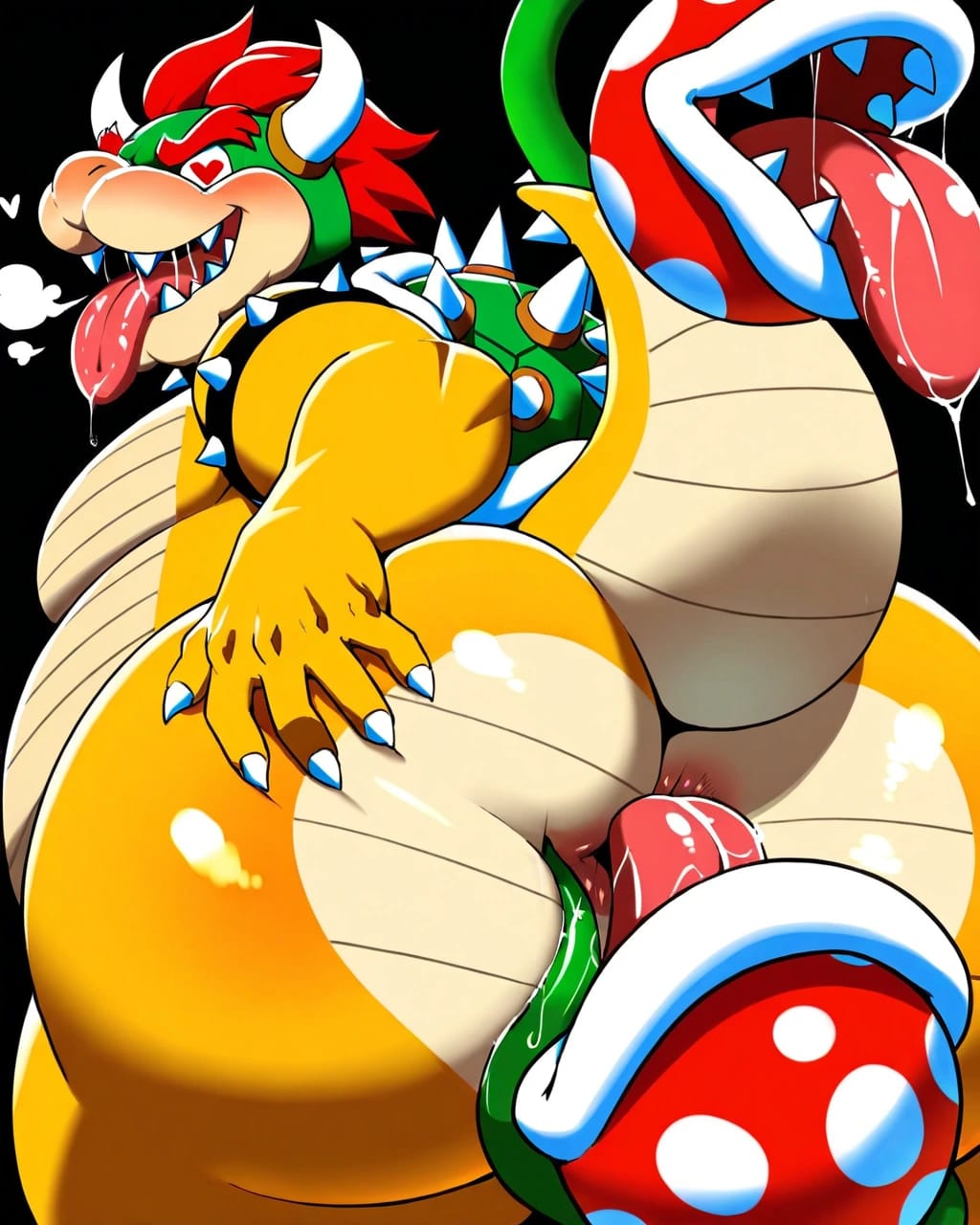 ahe gao, ahegao face, ai generated, ass focus, ass lick, ass licking, ass spread, big ass, big butt, bowser, breath, bussy, crazy eyes, dotal, gay, gay male, gay sex, heart-shaped pupils, hole, licking, licking ass, looking at viewer, looking back, looking pleasured, lust, lustful gaze, male, male only, males, mario (series), only male, piranha plant, rimjob, rimming, rimming male, saliva, saliva drip, solo male, spreading, spreading ass, tongue, tongue out