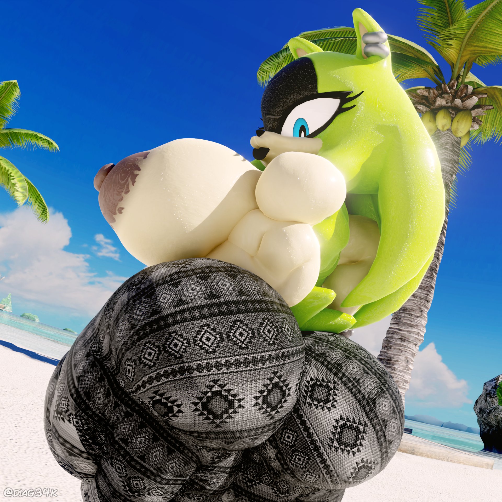 3d, 3d model, big ass, big breasts, black lipstick, blue eyes, breasts, diag34k, female, female only, flare pants, forbidden pants, furry, furry female, green fur, idw comics, idw publishing, lipstick, lowkeydiag, mobian, mobian (species), mobian tenrec, muscular, muscular female, nipples, puffy areola, puffy nipples, sega, sonic (series), sonic the hedgehog (comics), sonic the hedgehog (idw), sonic the hedgehog (series), surge the tenrec, tagme, tenrec