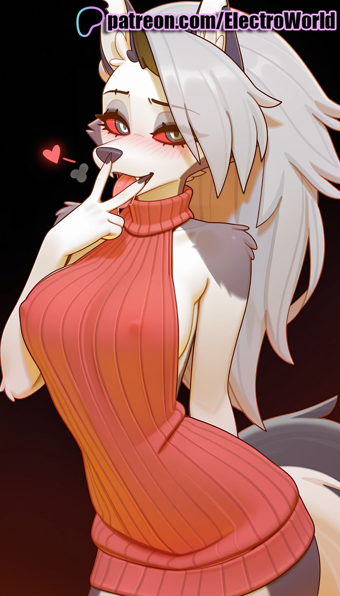 1girls, 2025, ai generated, artist name, big breasts, big chest, blush, breasts, bust, busty, chest, electroworld, female, heart, helluva boss, hi res, high quality, high resolution, highres, large breasts, loona (helluva boss), patreon, patreon username, ribbed sweater, solo, stable diffusion, sweater, watermark
