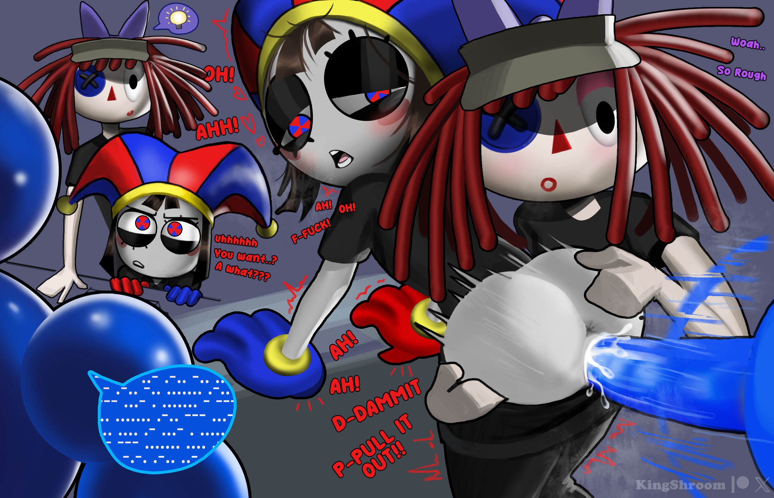 2girls, ass, ass focus, assisted sex, dialog, female, glitch productions, instant loss 2koma, kingshroom, orbsman (the amazing digital circus), pomni (the amazing digital circus), ragatha (the amazing digital circus), rough sex, sex from behind, the amazing digital circus