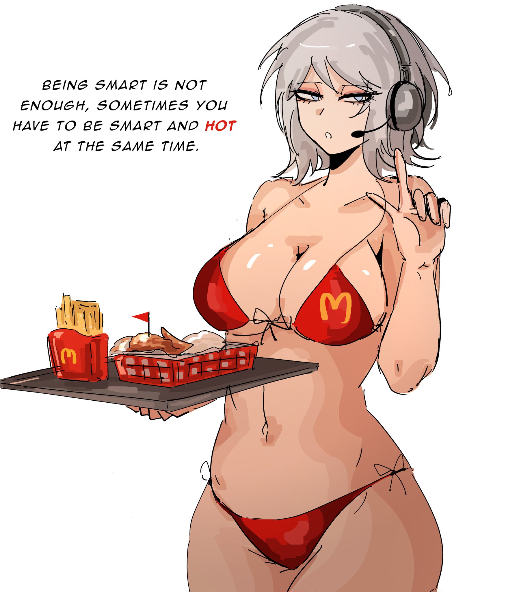 1girls, arczaeon, bikini, breasts, dialogue, faust (limbus company), female, female only, human, large breasts, limbus company, project moon, text