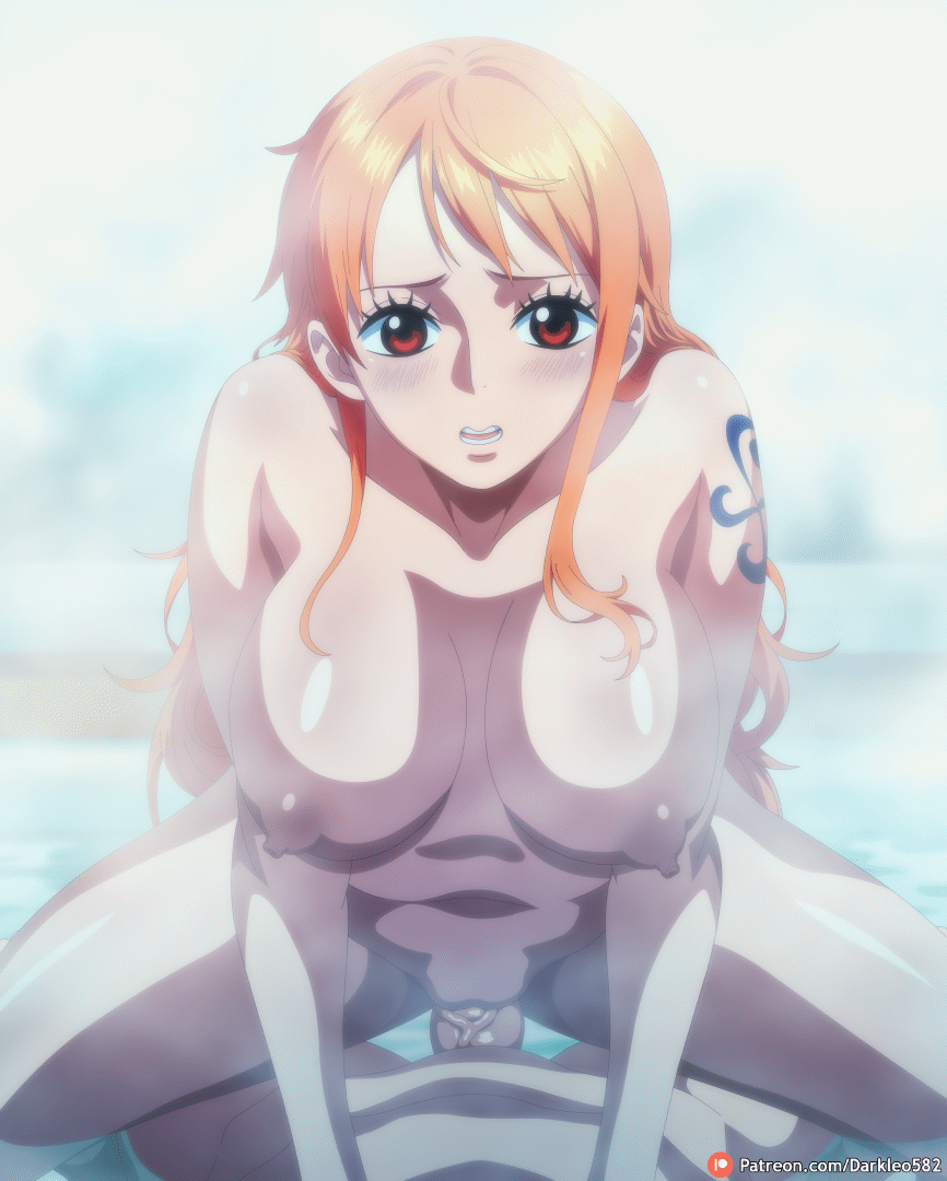 1boy, 1girls, 2025, animated, animated gif, arm tattoo, big ass, big breasts, blue tattoo, blush, breasts, collarbone, completely naked, completely nude, cowgirl position, darkleo582, female, female on top, female penetrated, high resolution, highres, huge ass, huge breasts, indoors, light skin, light-skinned female, light-skinned male, long hair, looking at viewer, male, mature female, moaning, moaning in pleasure, naked female, nami (one piece), navel, nipples, nude, one piece, open mouth, orange hair, orange-haired female, patreon, patreon username, penetration, penis, pov, pov eye contact, pov male, pussy, sex, shaved pussy, solo focus, spread legs, straight, straight sex, tattoo, teeth, thigh gap, thighs, torso grab, uncensored, vagina, vaginal penetration, vaginal sex, voluptuous, voluptuous female, watermark, wide hips