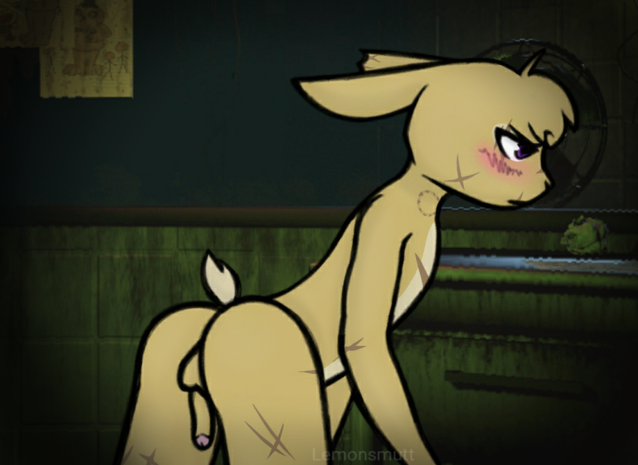 ass balls blush five_nights_at_freddy's five_nights_at_freddy's_3 flipaclip fluffy lagomorph lemonsmutt male male_only mammal penis purple_eyes rabbit rear_view scar skinny slim solo springtrap springtrap_(fnaf) tsundere video_games