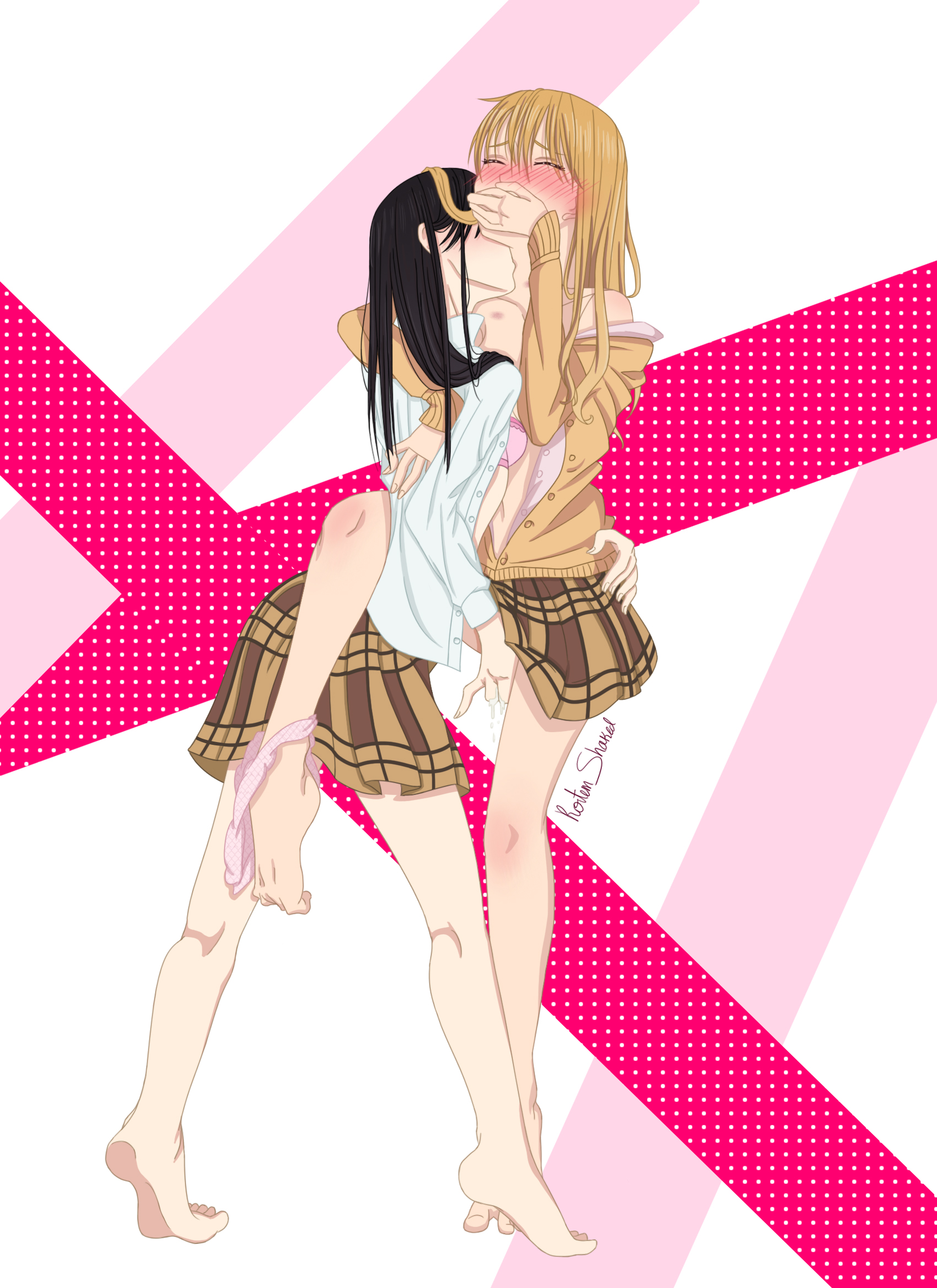 2girls, aihara mei, aihara yuzu, blush, bra, citrus (saburouta), closed eyes, clothing, female, fingering, multiple females, multiple girls, panties, pussy, pussy juice, school uniform, skirt, step-incest, stepsibling, stepsister, stepsisters, yuri