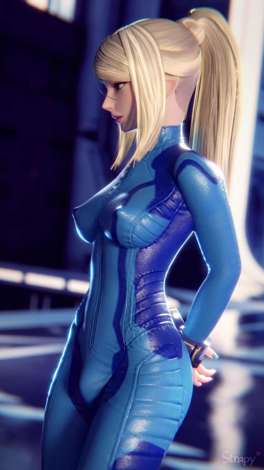 1futa 3d balls_in_bodysuit blender blonde_hair bodysuit breasts bulge cleavage dickgirl erect_nipples futa_only futanari intersex metroid nail_polish nintendo penis_in_bodysuit penis_under_clothes samus_aran solo solo_futa strapy tight_clothing zero_suit zero_suit_samus