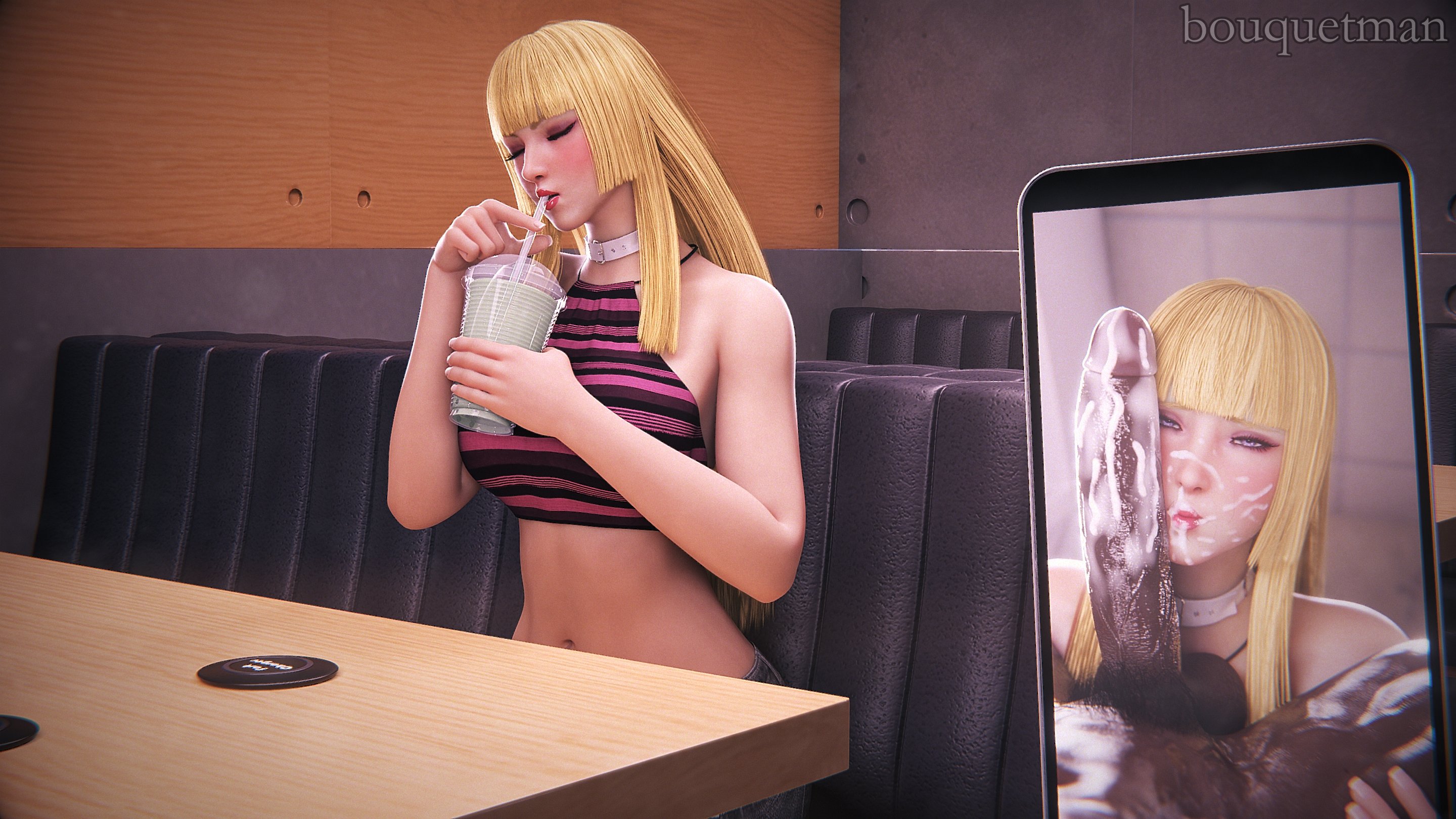 1boy, 1girls, 3d, 3s, bouquetman, dark-skinned male, emilie de rochefort, female, light skin, light-skinned female, male, phone, phone screen, tekken, tekken 8