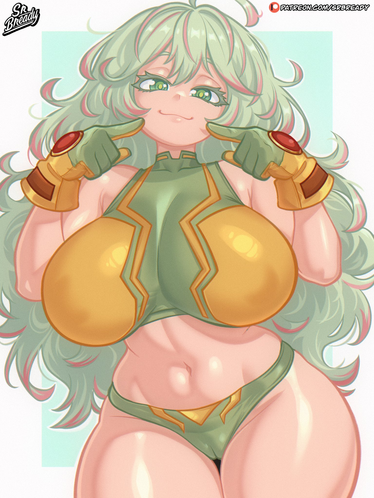 1girls, big breasts, breasts, crop top, female, gloves, green hair, green-haired female, hagakure tooru, halter top, halterneck, huge breasts, invisible, looking at viewer, my hero academia, my hero academia (finale), post-timeskip, srbready, tagme, thick thighs, tooru hagakure, tooru hagakure (post-timeskip), tooru hagakure (visible)
