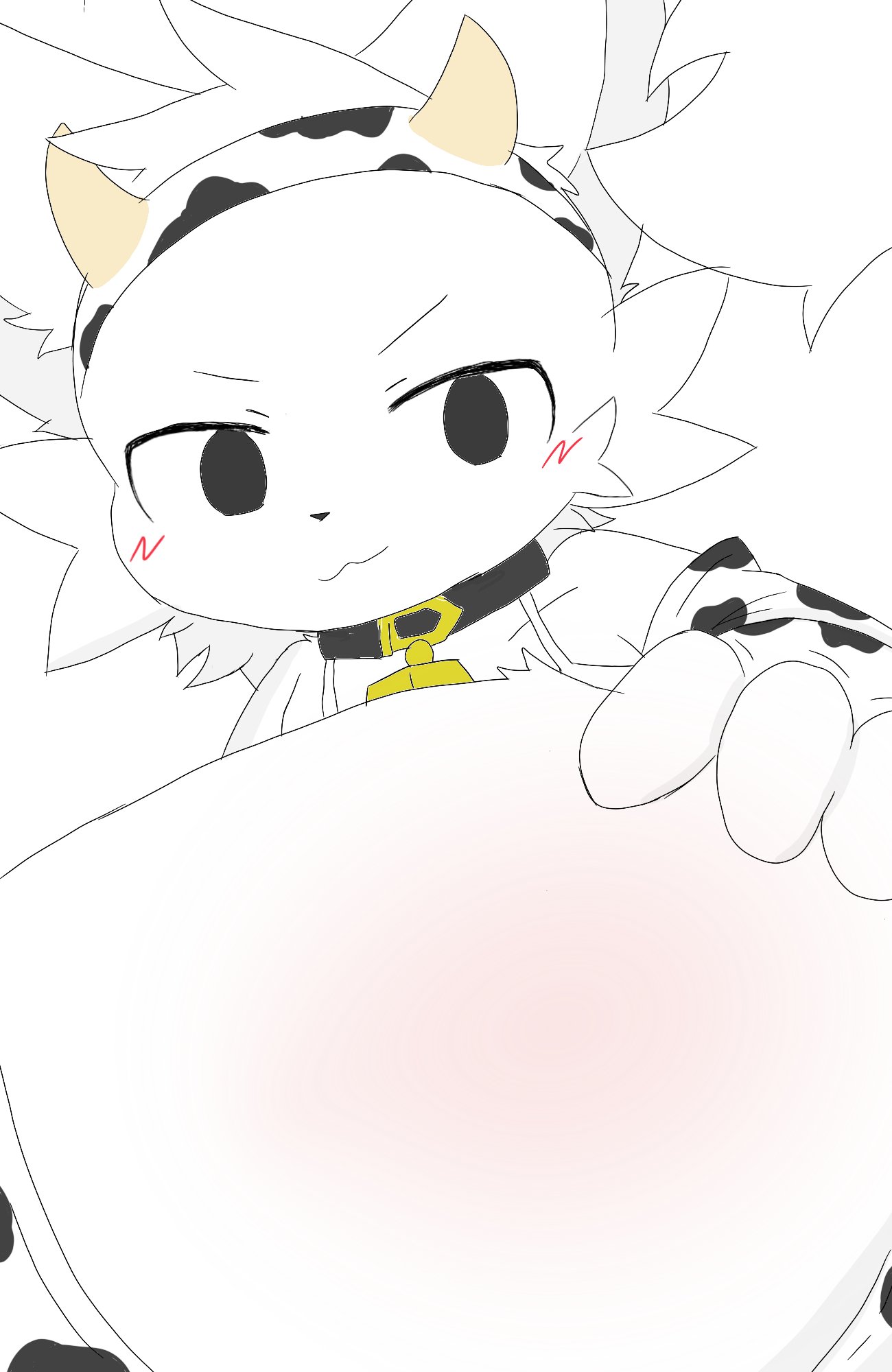 boykisser, chan woo, choker, cow horns, cow outfit, cow print, femboy, furry, holding ass, male, operario juniors, thick ass