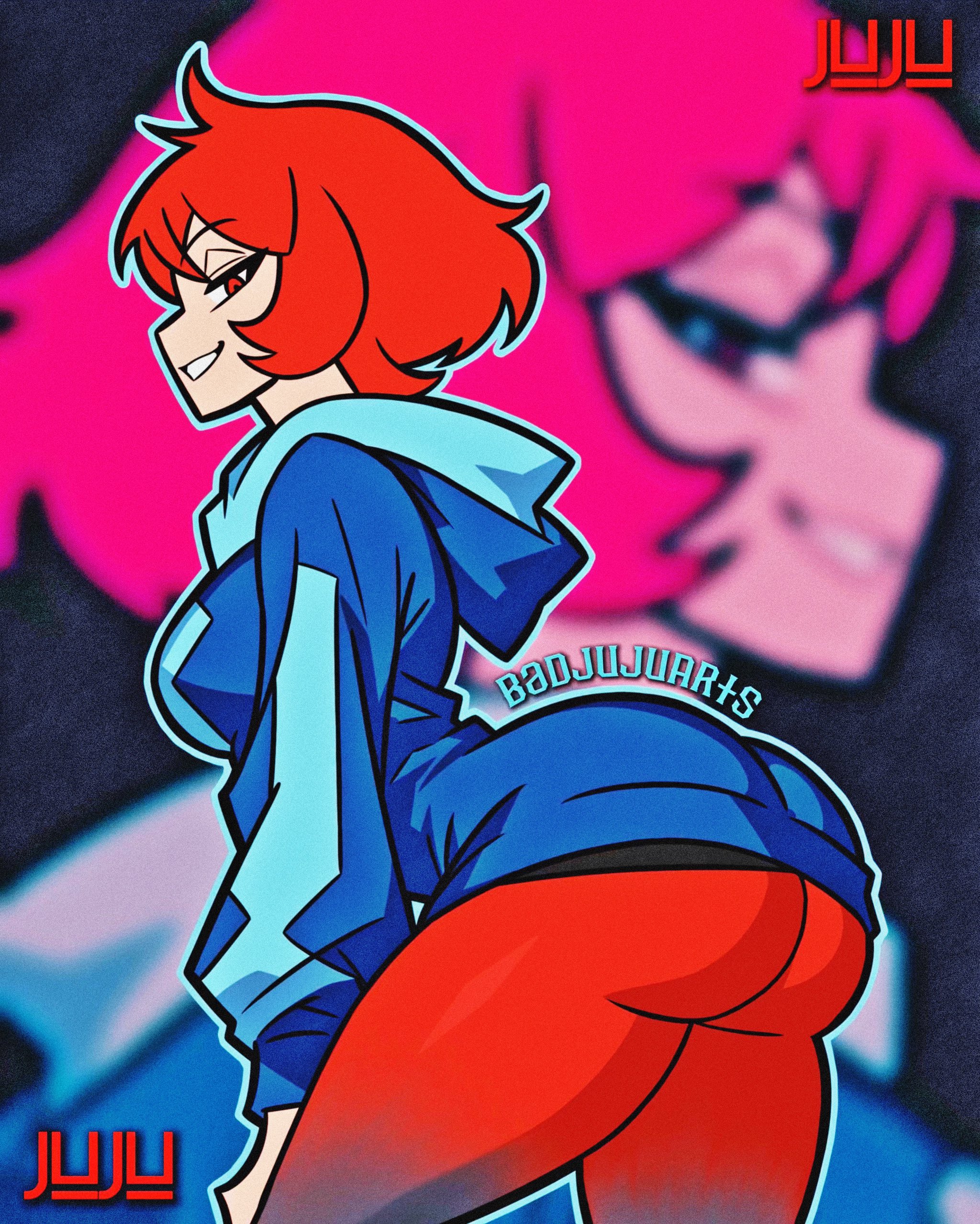 1girls, arezu (pokemon), ass, ass focus, ass up, badjujuarts, big ass, big breasts, breasts, bubble ass, bubble butt, clothing, female, female focus, female only, from behind, game freak, hoodie, huge ass, leggings, nintendo, pokemon, pokemon legends: arceus, red eyes, red hair, short hair, smile, solo, solo female, solo focus, thick, thick ass, thick thighs, tight clothing, tight pants
