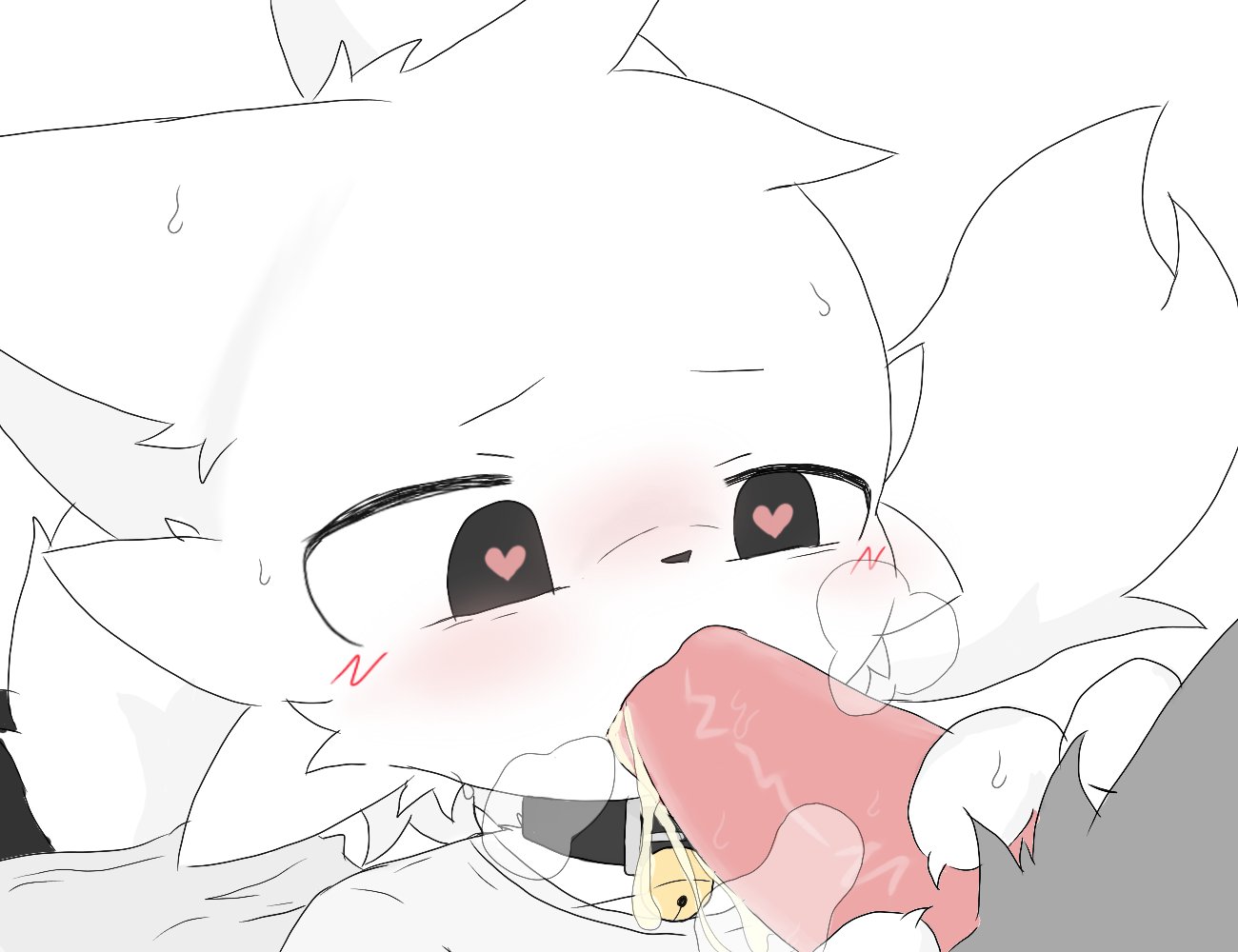 2boys, animal genitalia, anthro, anthro on anthro, blowjob, boykisser, chan woo, choker, choker bell, cum, cum in mouth, ejaculation, femboy, feral, feral on feral, furry, gay, male, male only, male/male, operario juniors, penis, yaoi