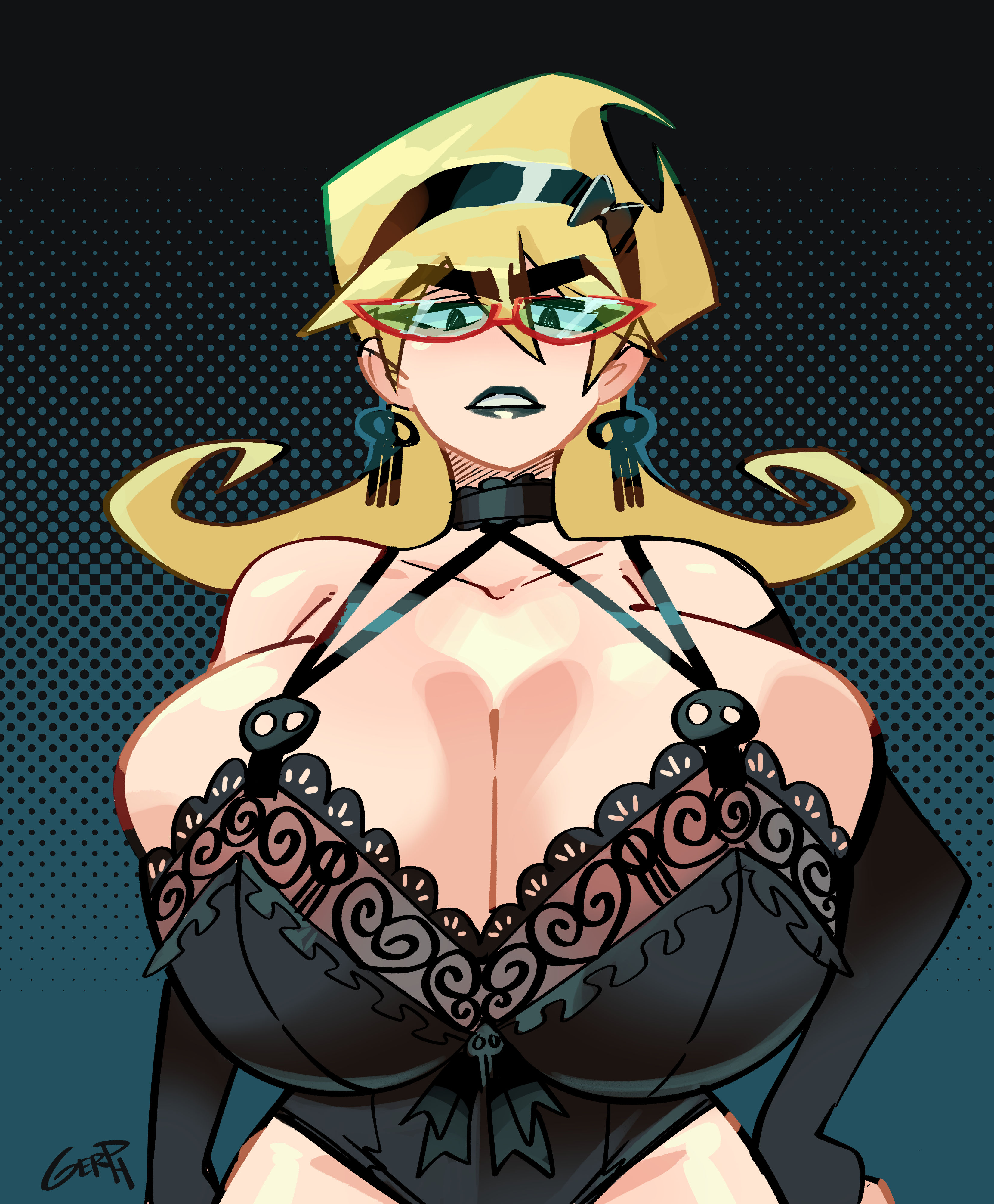 1girls, 2025, aged up, arm stockings, artist name, artist signature, ass, big ass, big breasts, blonde female, blonde hair, blonde hair female, blonde-haired female, breasts, breasts bigger than head, cartoon network, ear piercing, ear ring, earring, earrings, english, english text, female, female focus, female only, gerph, glasses, huge breasts, hyper breasts, light skin, light-skinned female, lingerie, lingerie only, mandy (billy and mandy), mostly nude, mostly nude female, nude, nude female, pierced ears, piercing, piercings, skull earrings, solo, solo female, solo focus, stockings, text, the grim adventures of billy and mandy, thick thighs, thighs, warner bros, warner brothers
