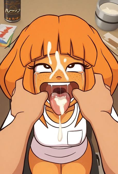 ahe gao, ai generated, bottomless, cum in mouth, cum on face, eyes rolling back, female, freckles, freckles on face, mymy schoppenboer, ongezellig, open mouth, orange hair, orange skin, pov, saliva, saliva string, shirt pocket, short hair, tagme, tears, tears in eyes, tears of pleasure, tongue, tongue out, white shirt