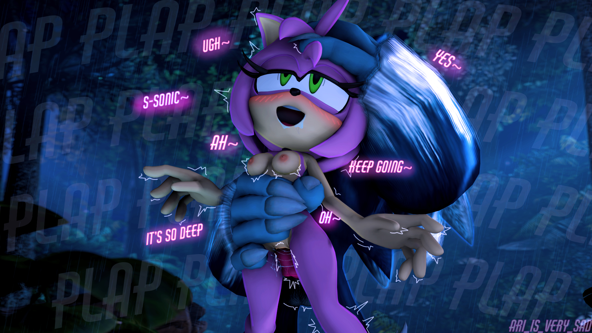 1boy, 1girls, ahe gao, amy rose, anthro, anthro female, anthro male, anthro on anthro, anthro only, anthro penetrated, anthro penetrating, anthro penetrating anthro, areolae, ari is very sad, big hands, blue fur, blush, blushing, breasts, canine penis, dialogue, english text, eulipotyphlan, forest, fur, grabbing, grabbing from behind, green eyes, hand around waist, hand on head, hedgehog, larger male, larger male smaller female, mammal, moaning, night sex, nipples, penetration, penis, pink fur, plap, plapping, sega, sex, sfm, size difference, smaller female, sonic (series), sonic the hedgehog, sonic the hedgehog (series), sonic the werehog, sonic unleashed, source filmmaker, straight, straight sex, text, tits, vagina, vaginal penetration, werehog