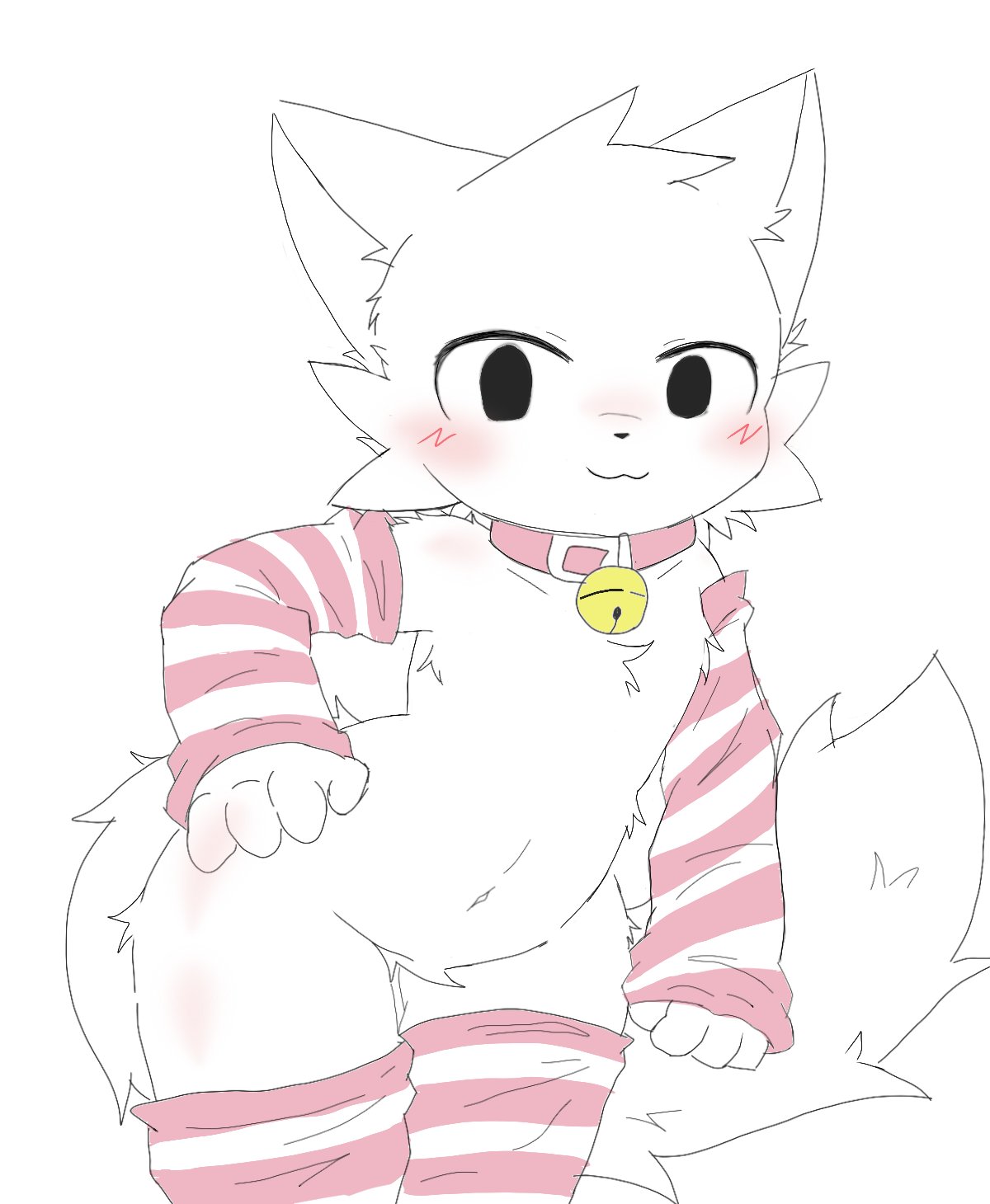 adorable, armwear, boykisser, boykisser (meme), cat ears, cat tail, chan woo, choker, choker bell, cute, femboy, furry, male, operario juniors, pink armwear, pink choker, pink stockings, stockings, thighs