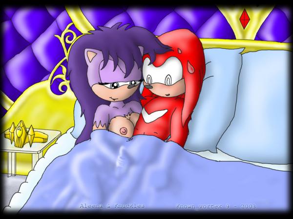 anthro bed breasts echidna female fur hedgehog in_bed interspecies knownvortex knuckles_the_echidna male mammal monotreme nude oh_no!! queen_aleena sonic_(series) sonic_underground straight straight_hair tagme