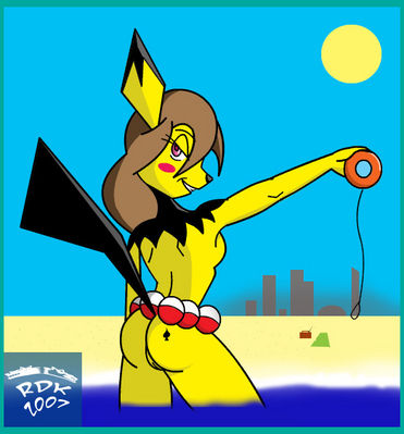 2007 anthro ass back_view breasts color day female female_only fur furry holding looking_back nude outdoors pichu poke_ball pokemon solo standing tagme vulva yo-yo yoyo