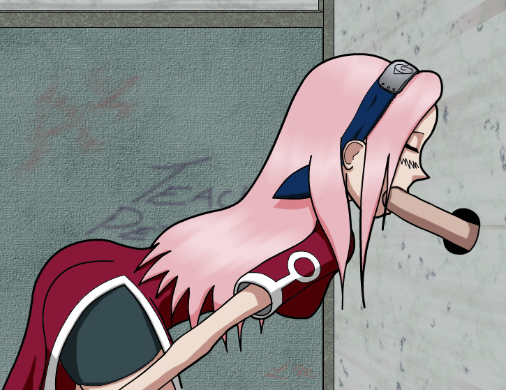 bent_over fellatio female glory_hole human male naruto naruto_(classic) sakura_haruno straight straight_hair tagme