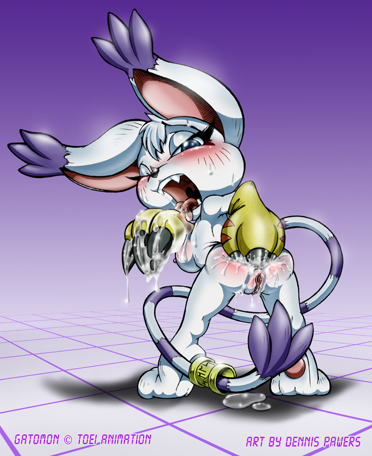 color dennis_pawers digimon female female_only fur furry gatomon purple_fur solo white_fur