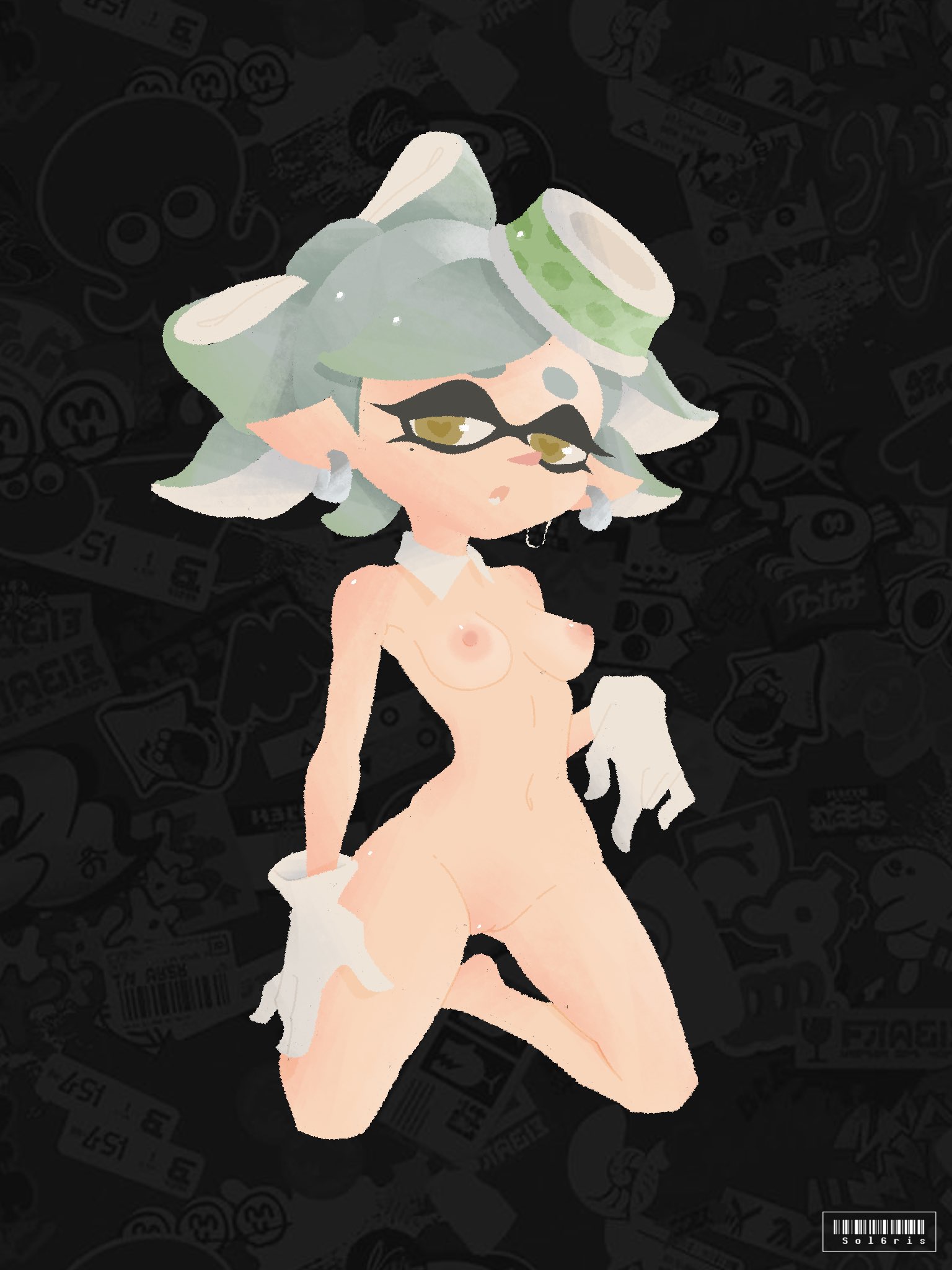 1girls, accurate art style, areolae, breasts, female, inkling, looking at viewer, m6dokaslvt, marie (splatoon), nude, nude female, pussy, sol6ris, splatoon, splatoon (series), squid sisters, twitter link, twitter username, vagina