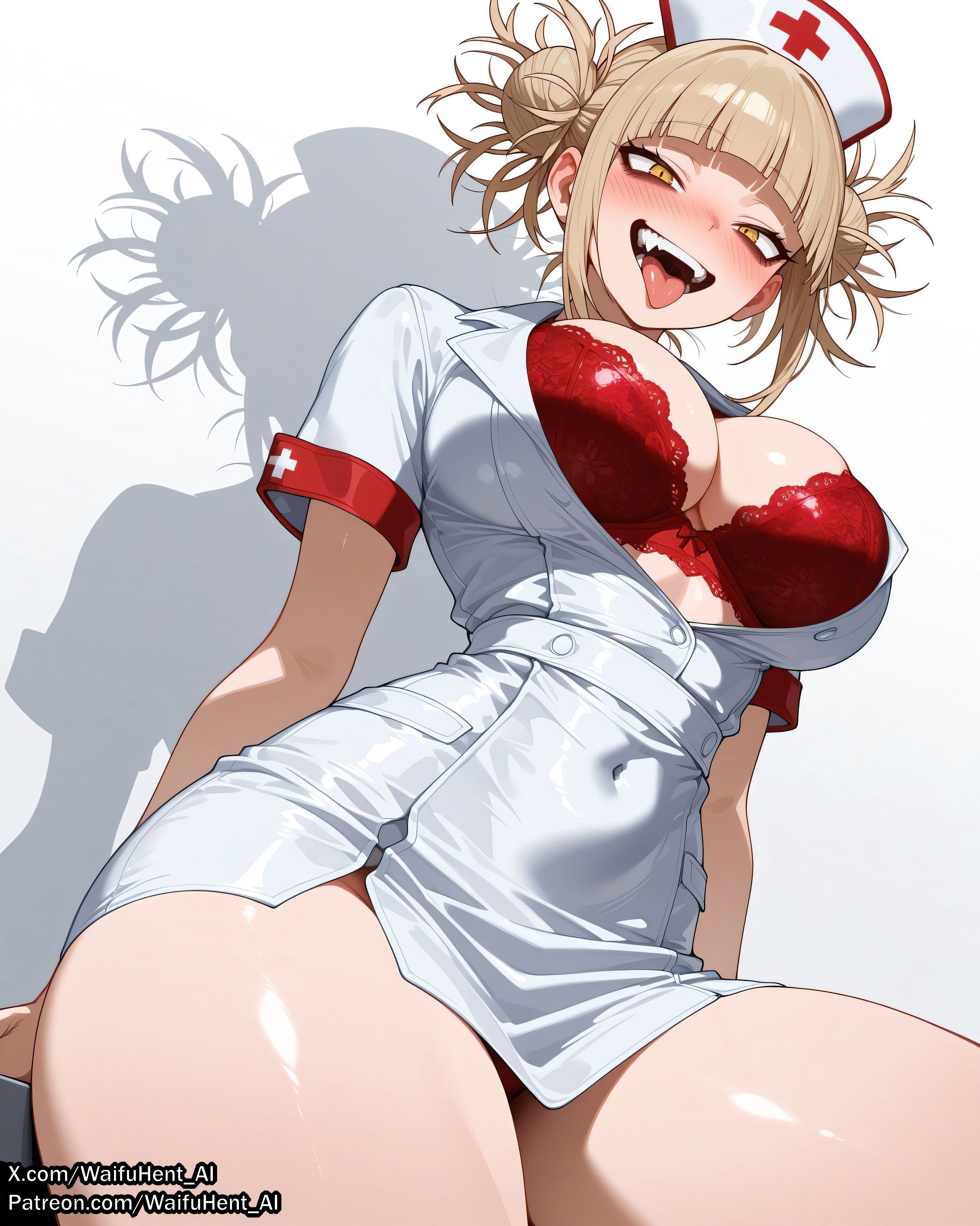 1girls, ai assisted, ai generated, anime, anime style, big ass, big breasts, blonde hair, blonde-haired female, boku no hero academia, breasts, clitoris, curvaceous, curvaceous body, curvaceous female, curvaceous figure, double bun, evil, evil grin, evil smile, female, female focus, fit female, girly, himiko toga, hourglass figure, huge ass, huge breasts, my hero academia, nurse, nurse cap, nurse hat, nurse uniform, open mouth, pussy, sexy, shiny, smile, toga himiko, tongue out, uncensored, vagina, villain, voluptuous, voluptuous female, waifu, waifu diffusion, waifuhent ai