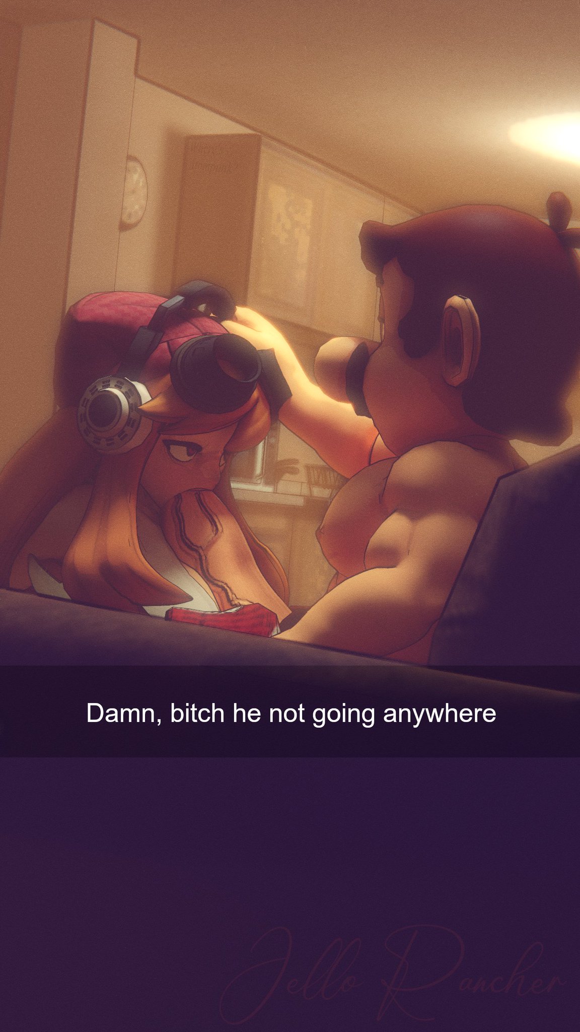 1boy, 1girls, 3d, 3d (artwork), big penis, blowjob, brown hair, chair, clothed, clothed female nude male, clothing, duo, english text, enormous penis, erection, facial hair, fellatio, female, genitals, gigantic penis, hand on head, hat, headphones, huge cock, human, human meggy, human on human, human only, idiotboxangel, indoors, kitchen, large penis, light skin, light-skinned female, light-skinned male, living room, male, male/female, mammal, mario, mario (series), mature, mature female, mature male, meggy spletzer, muscles, muscular, muscular male, nintendo, nude, nude male, nude male clothed female, oral, oral sex, orange hair, penis, penis in mouth, red hat, sex, shirt, sitting, sitting on chair, smg4, snapchat, straight, straight sex, text, thick penis, vein, veiny penis, white shirt