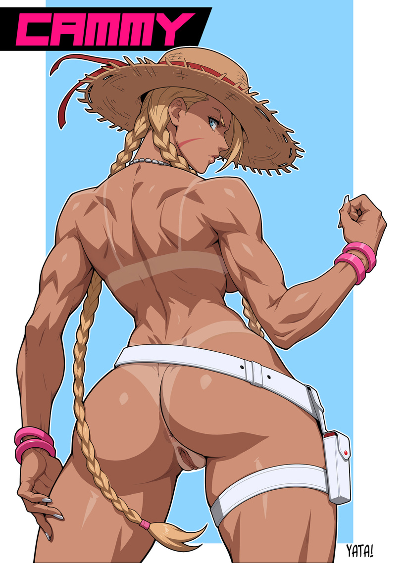 1girls, abs, belt, big breasts, bikini, blue one-piece swimsuit, bracelet, braid, braided hair rings, breasts, cammy white, female, hair rings, hat, hat on back, highleg, highleg one-piece swimsuit, jewelry, large breasts, low twin braids, muscular, muscular arms, muscular female, nipple slip, nipples, official alternate costume, official alternate hairstyle, one-piece swimsuit, paid reward available, pink bikini, pussy, side-tie bikini bottom, speech bubble, straw hat, street fighter, street fighter 6, sweat, swimsuit, tan, tan skin, tanlines, thick thighs, thighs, thong bikini, toned, toned female, twin braids, white belt, yatagarasupen