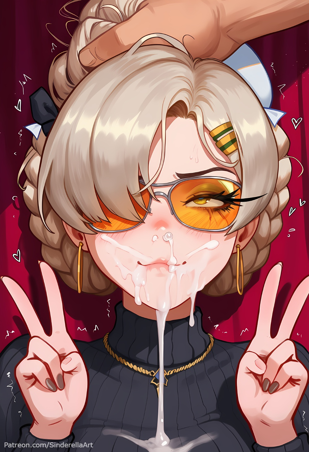 ai generated, azur lane, big breasts, breasts, cumshot, female, sheffield (azur lane), sinderellaart