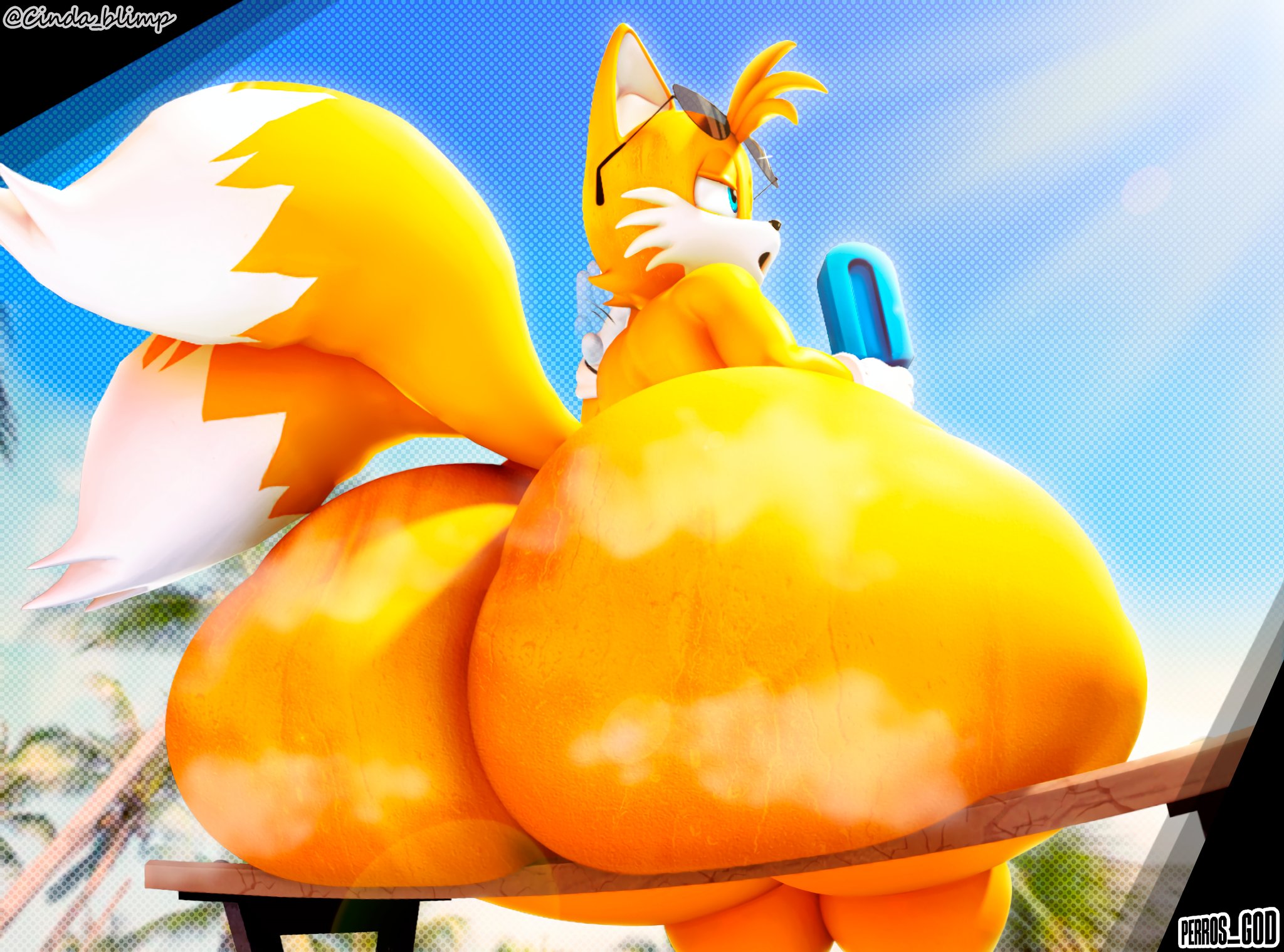 1boy, 3d, anthro, ass, ass bigger than head, ass focus, beach, big ass, big butt, blue eyes, bubble butt, canine, cindablimp, curvaceous, curvy, curvy figure, femboy, fox, furry, girly, hot, huge ass, hyper ass, low-angle view, male, male only, miles prower, musk, musk clouds, musky butt, nude, open mouth, palm tree, perros god, popsicle, public, public nudity, sega, solo, solo male, sonic (series), sonic the hedgehog (series), steam, steamy ass, sunglasses, sunglasses on head, swamp ass, sweat, sweating, sweaty, sweaty butt, tail, tails, tails the fox, thick thighs, voluptuous, voluptuous male, wide hips