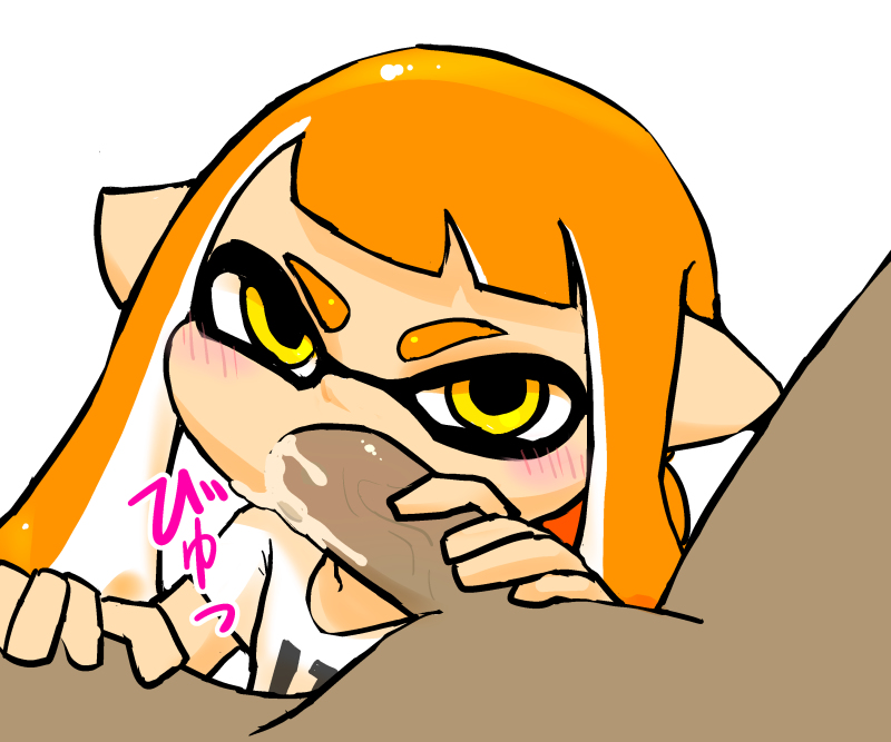 1girls anthro blush cephalopod cephalopod_humanoid clothed_female_nude_male cum cum_in_mouth dark-skinned_male fellatio female female_focus hand_on_penis hand_on_thigh humanoid inkling inkling_girl kaori_(splatoon) looking_at_viewer male male/female male_pov mask_(marking) nintendo oral orange_hair penis pointy_ears pov solo_focus splatoon squid straight tentacle tentacle_hair tukadanobuo white_background yellow_eyes