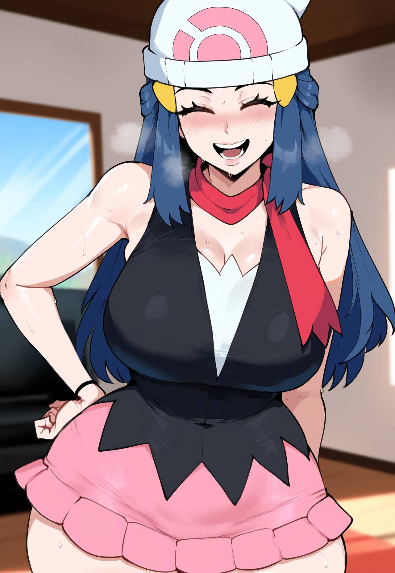 1girls, ai generated, ass, big breasts, blue eyes, blue hair, breasts, dawn (pokemon), female, female focus, hips, huge ass, huge breasts, juuicyai, large breasts, light-skinned female, long hair, pokemon, wide hips