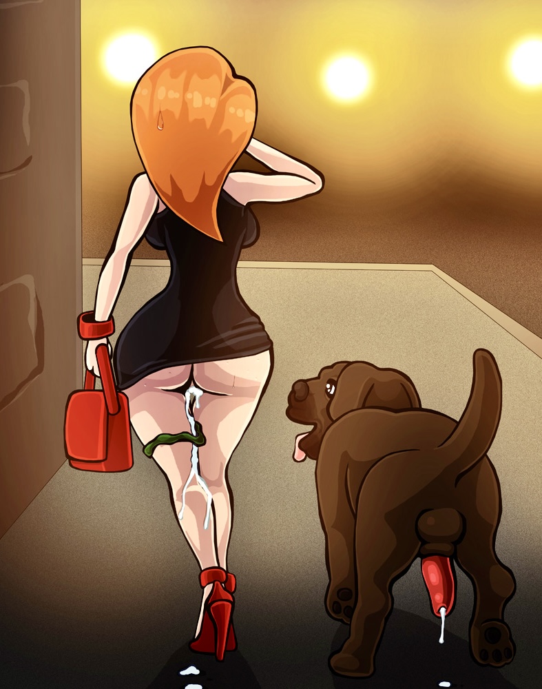 2d, after sex, breasts, canid, canine, canine on human, canine penis, canis, cum, cum drip, cum in pussy, cum on lower body, domestic dog, dress, dress lift, elegant, female, female human, female human/male feral, female on feral, feral, feral on female, feral on human, flipped hair, heels, high heels, hourglass figure, human female, human on feral, implied bestiality, implied penetration, implied sex, interspecies, kim possible, kimberly ann possible, leaking cum, light skin, light-skinned female, male, narrow waist, orange hair, outdoors, panties around one leg, panties down, penis, pussy, red hair, saittamicus, sideboob, slim waist, zoophilia