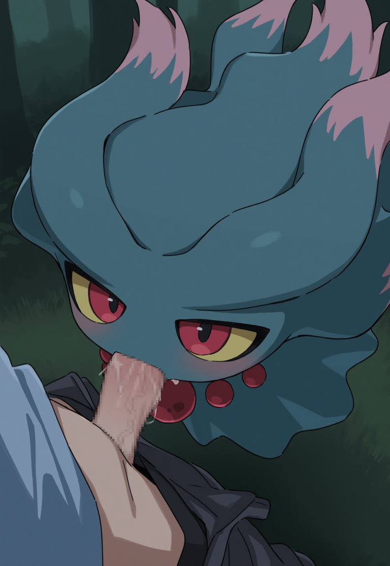 ai generated, fellatio, female, hmm (ai generator), misdreavus, pokemon, pokemon (species), pokemon gsc, pokephilia