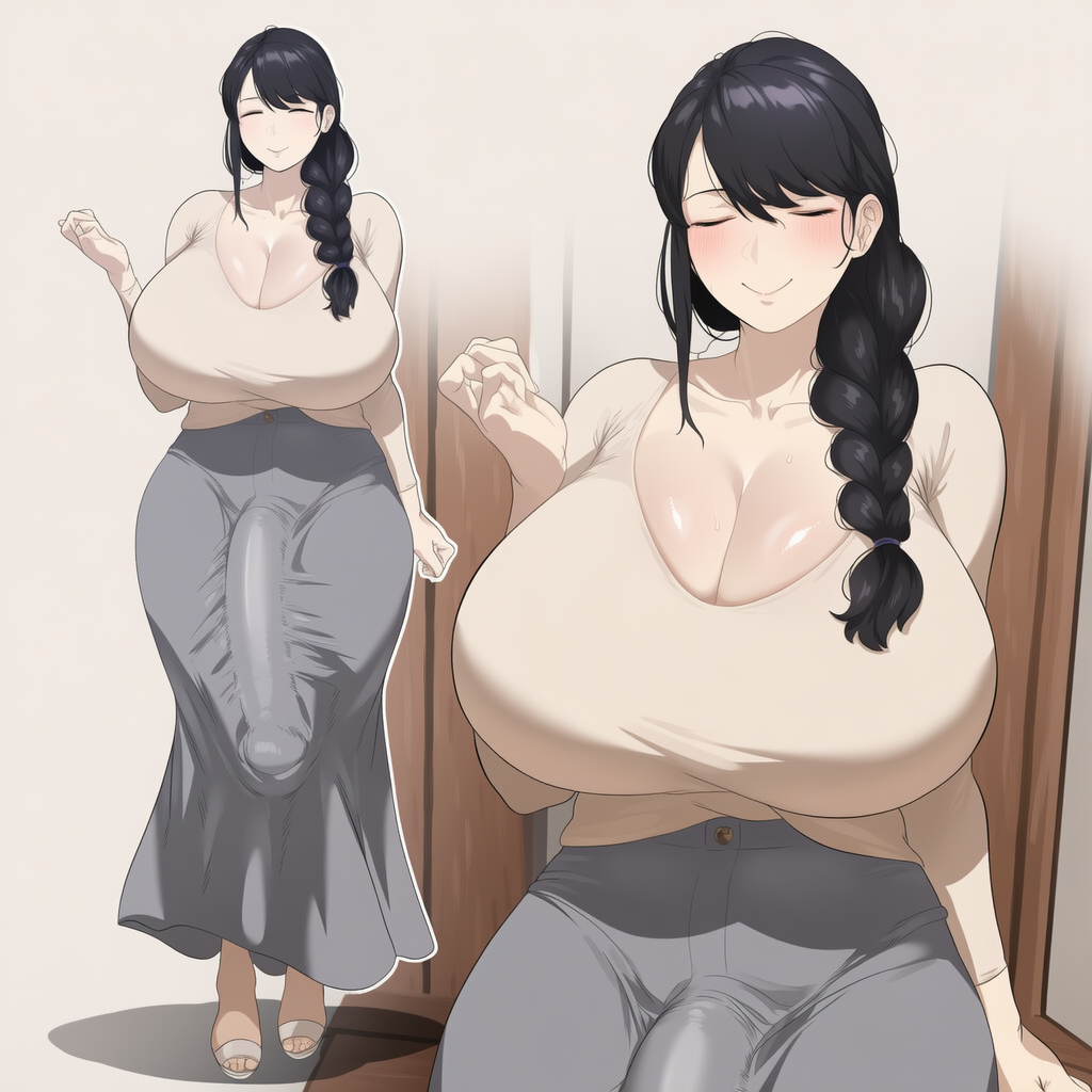 1futa, ai generated, big ass, big balls, big breasts, big penis, bulge, bulge through clothing, bulge under clothes, clothed, futanari, long skirt, skirt