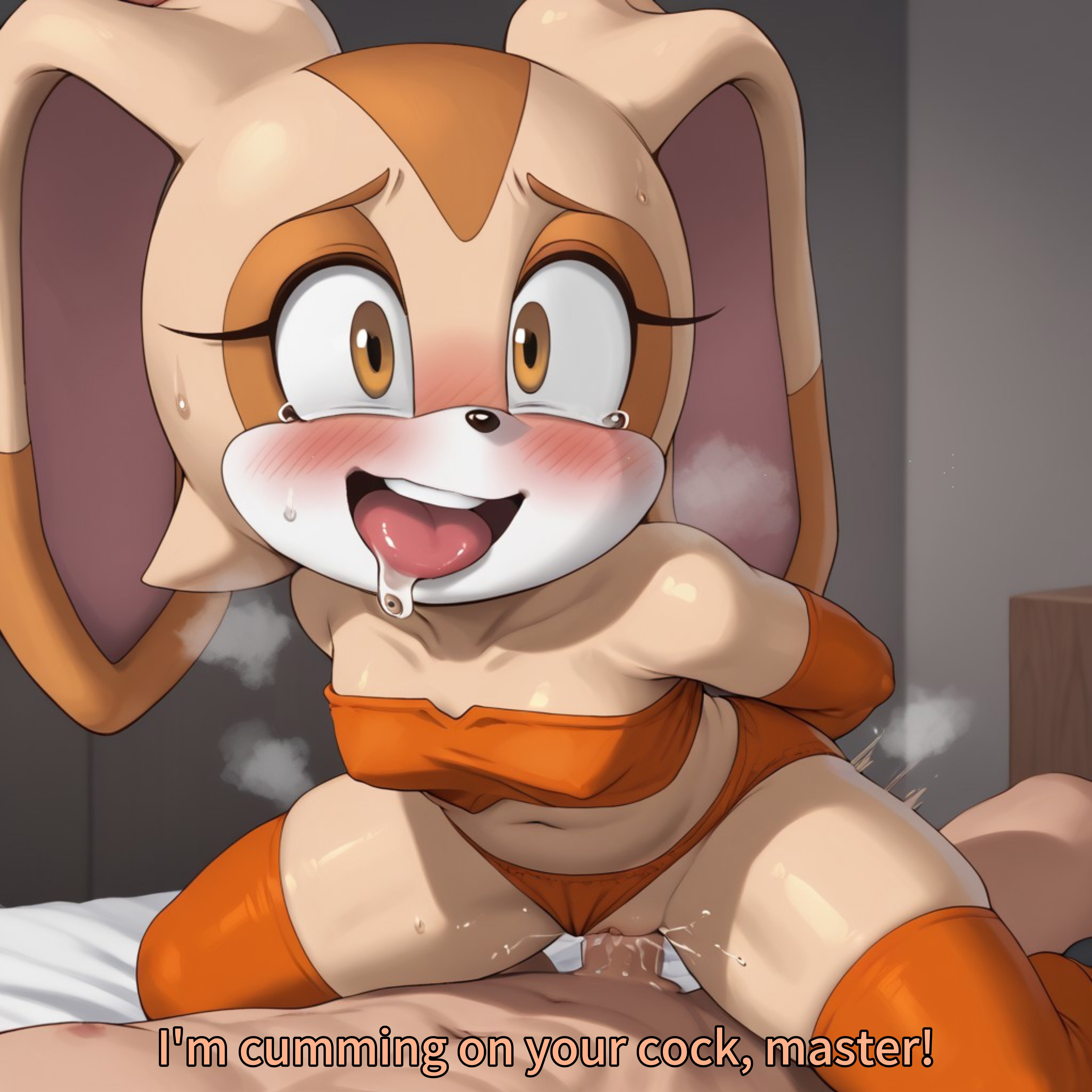 ai generated, cowgirl position, cream the rabbit, female, humaned, mobian, mobian (species), mobian rabbit, rabbit, rabbit ears, rabbit girl, rabbit tail, sonic (series), sonic the hedgehog (series)