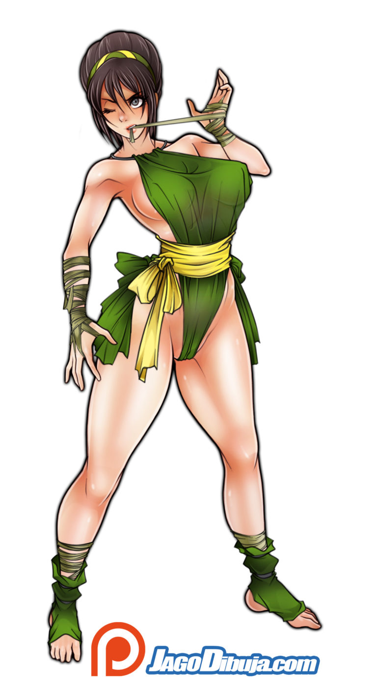 1girls, aged up, alternate breast size, anklewear, avatar the last airbender, bandages, barely visible pussy, big breasts, black hair, blind, breasts, clothed, clothing, female, female only, grey eyes, headwear, human, jago dibuja, medium breasts, one eye closed, pussy, solo, straight hair, toeless legwear, toph bei fong, wristwear