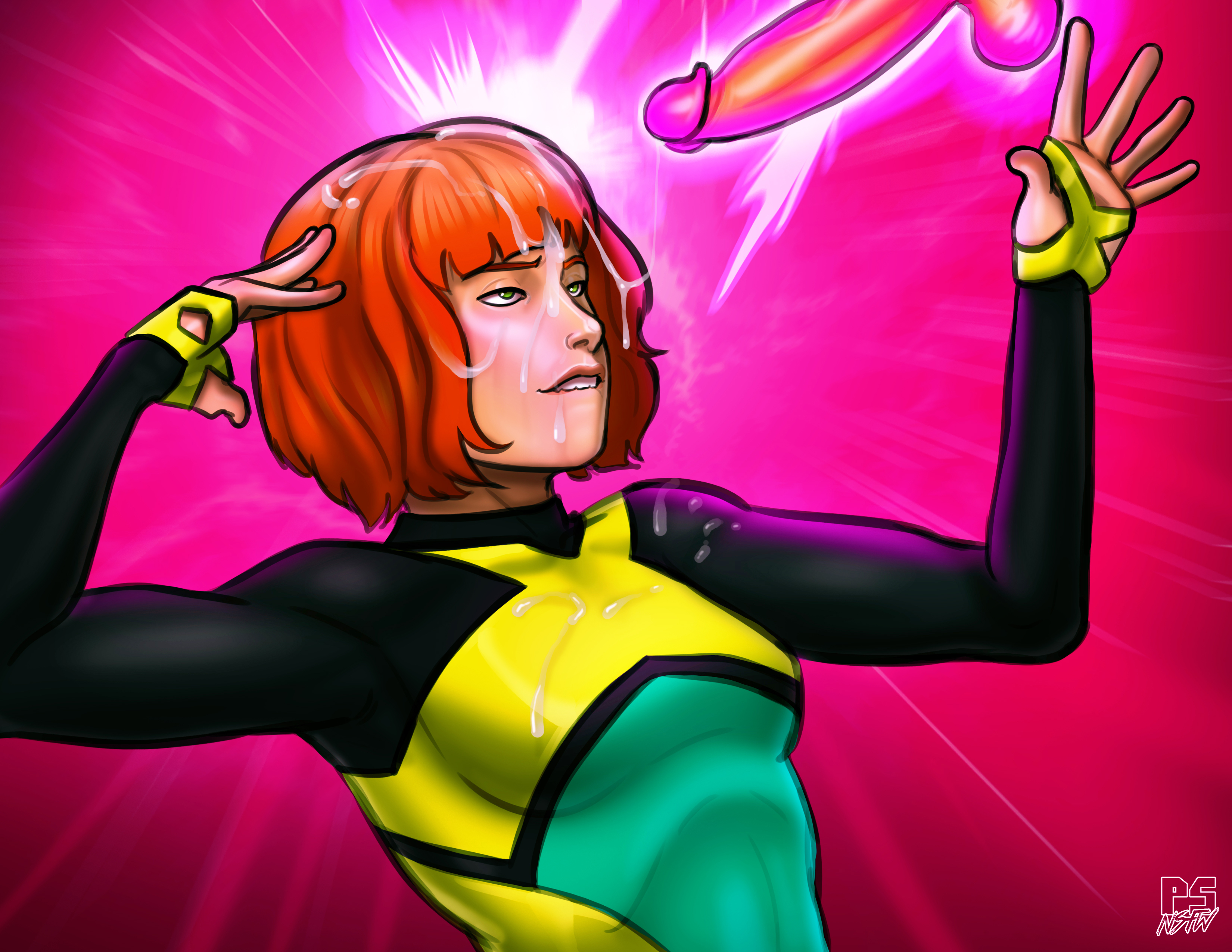 1girls, absurdres, all-new x-men, biting, biting lip, biting own lip, bob cut, breasts, cfnm, clothed, clothed female nude male, clothing, color, cum, cum on face, cum on hair, erection, facial, female, female focus, highres, jean grey, male, marvel, marvel comics, orange hair, past jean grey, penis, pumpkinsinclair, short hair, short-haired female, straight, teenager, telekinesis, telekinesisjob, unseen male face, x-men