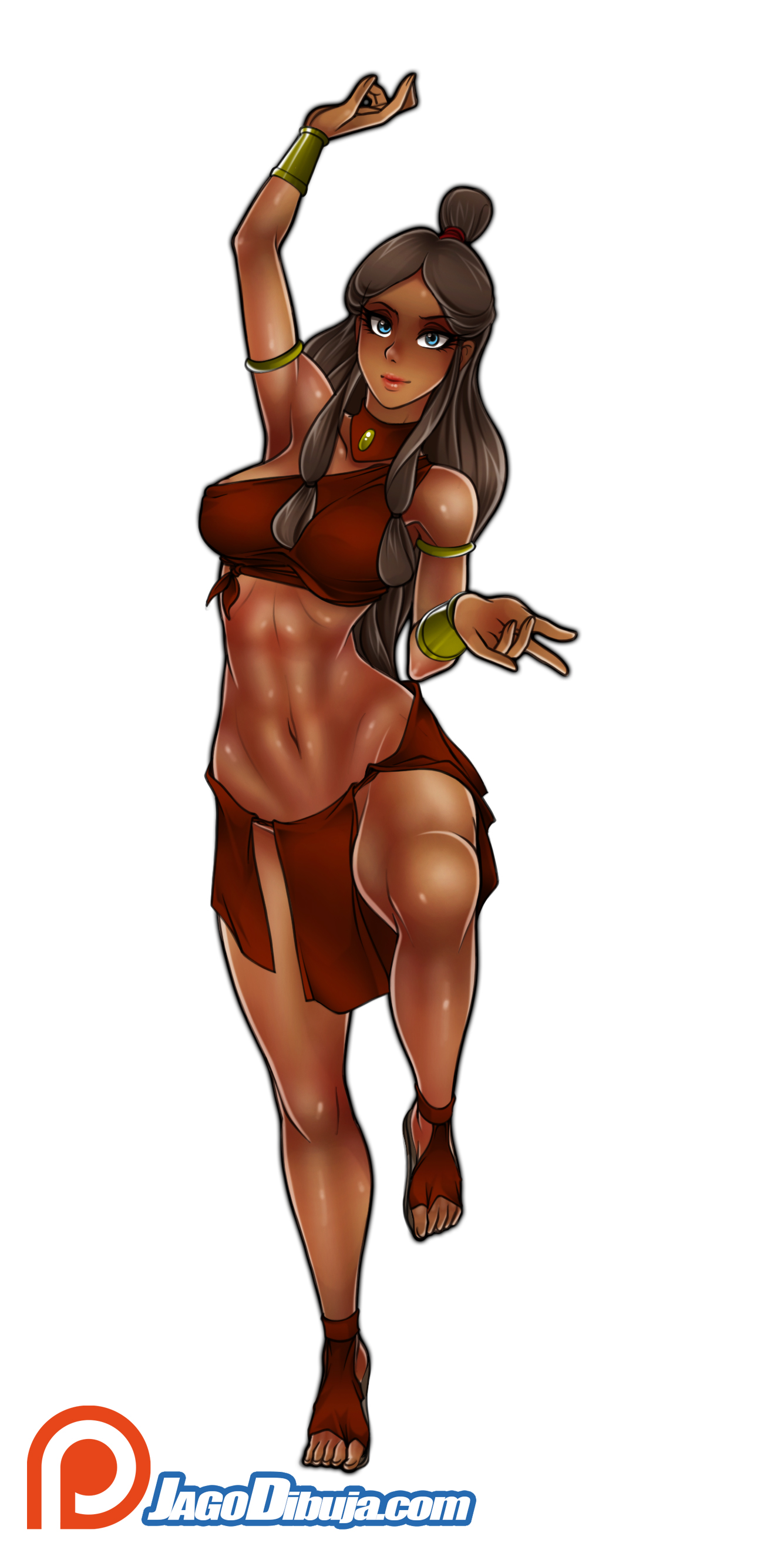 1girls, avatar the last airbender, breasts, clothing, dark skin, dark-skinned female, female, female only, jago dibuja, katara, medium breasts, solo, straight hair, teenager