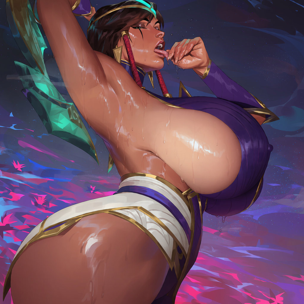 1girl, 1girls, ai generated, ass, big ass, big breasts, big butt, big thighs, breasts, child bearing hips, curvaceous, curvaceous body, curvaceous female, curvaceous figure, curvaceous hips, curvaceous thighs, curvy, curvy figure, dark-skinned female, erect nipples, erect nipples under clothes, highres, hips, huge, huge ass, huge thighs, karma (league of legends), large breasts, league of legends, league of legends: wild rift, licking finger, mommysai, nipple bulge, nipples, nipples visible through clothing, outfit, seducing, seduction, seductive, seductive body, seductive eyes, seductive gaze, seductive look, seductive mouth, seductive pose, seductive smile, sexy, sexy body, sideboob, solo, solo female, suggestive, suggestive gesture, suggestive look, suggestive pose, suggestive posing, sweat, sweaty, sweaty body, thick, thick ass, thick legs, thick thighs, thighs, voluptuous, voluptuous body, voluptuous female, waifu, wide hips, wide thighs