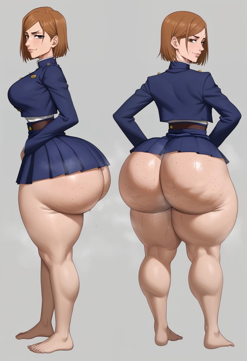 1girl, 1girls, ai generated, areolae, ass, barefoot, big ass, big breasts, big butt, booty, bottom heavy, breasts, breedable, breedable hips, brown eyes, brown hair, bubble ass, bubble butt, cellulite, child bearing hips, cleavage, curvaceous, curvy, curvy figure, fat ass, feet, female, female only, hips, huge ass, jujutsu kaisen, jujutsu tech uniform, kugisaki nobara, massive ass, musk, musk clouds, nobara kugisaki, oiled, oiled skin, pawg, pawg build, perfect ass, phat ass, sexy, sexy ass, sexy body, sexy female, short hair, skirt, slim waist, small waist, sweat, taiga20, thicc, thicc ass, thicc thighs, thick, thick ass, thick thighs, voluptuous, voluptuous female, wet, wide ass