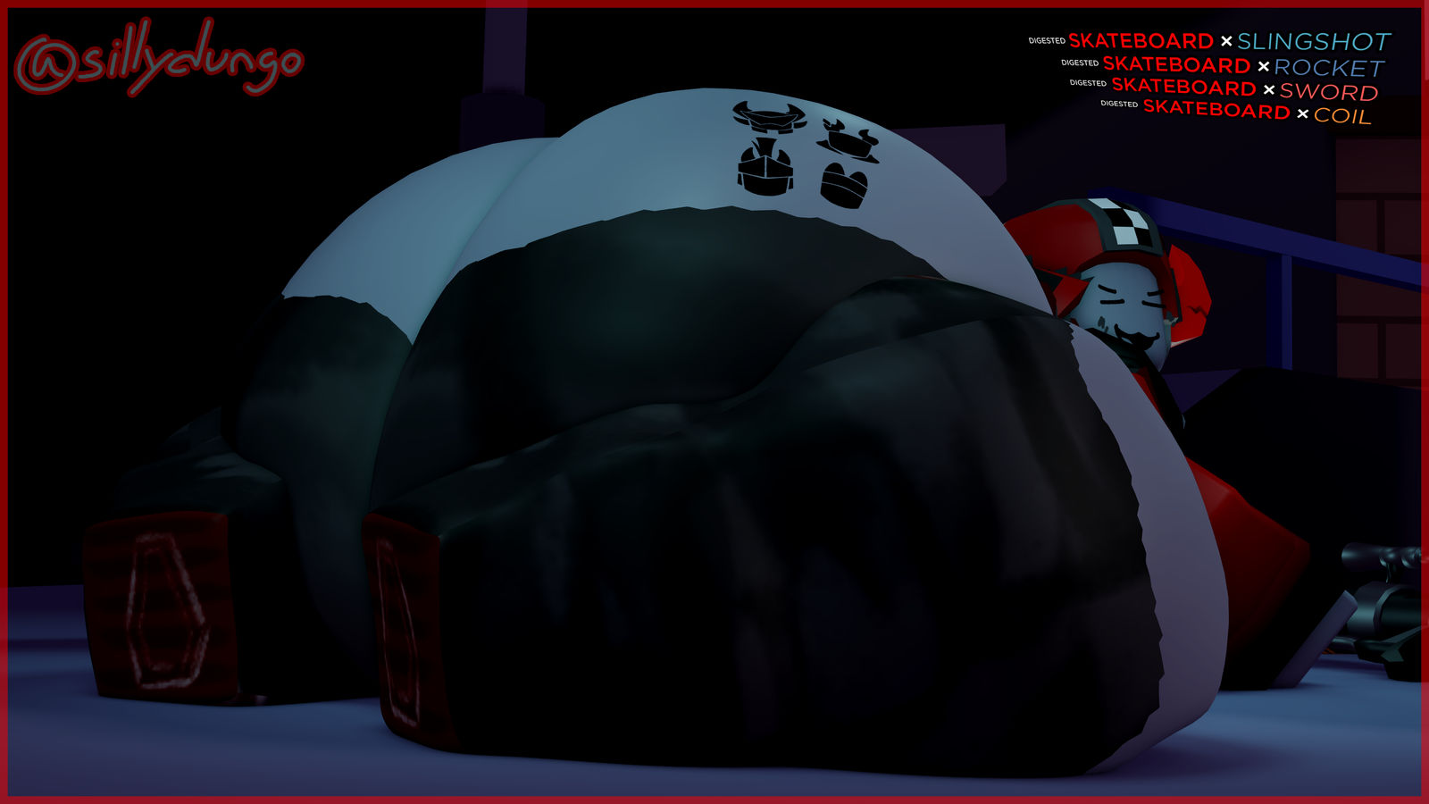 3d, belly focus, big ass, grey body, mass vore, phighting, post vore, roblox, roblox game, robloxian, skateboard (phighting), slingshot (phighting), stomach focus, stomach noises, tagme, tagme (artist), vore, vore belly