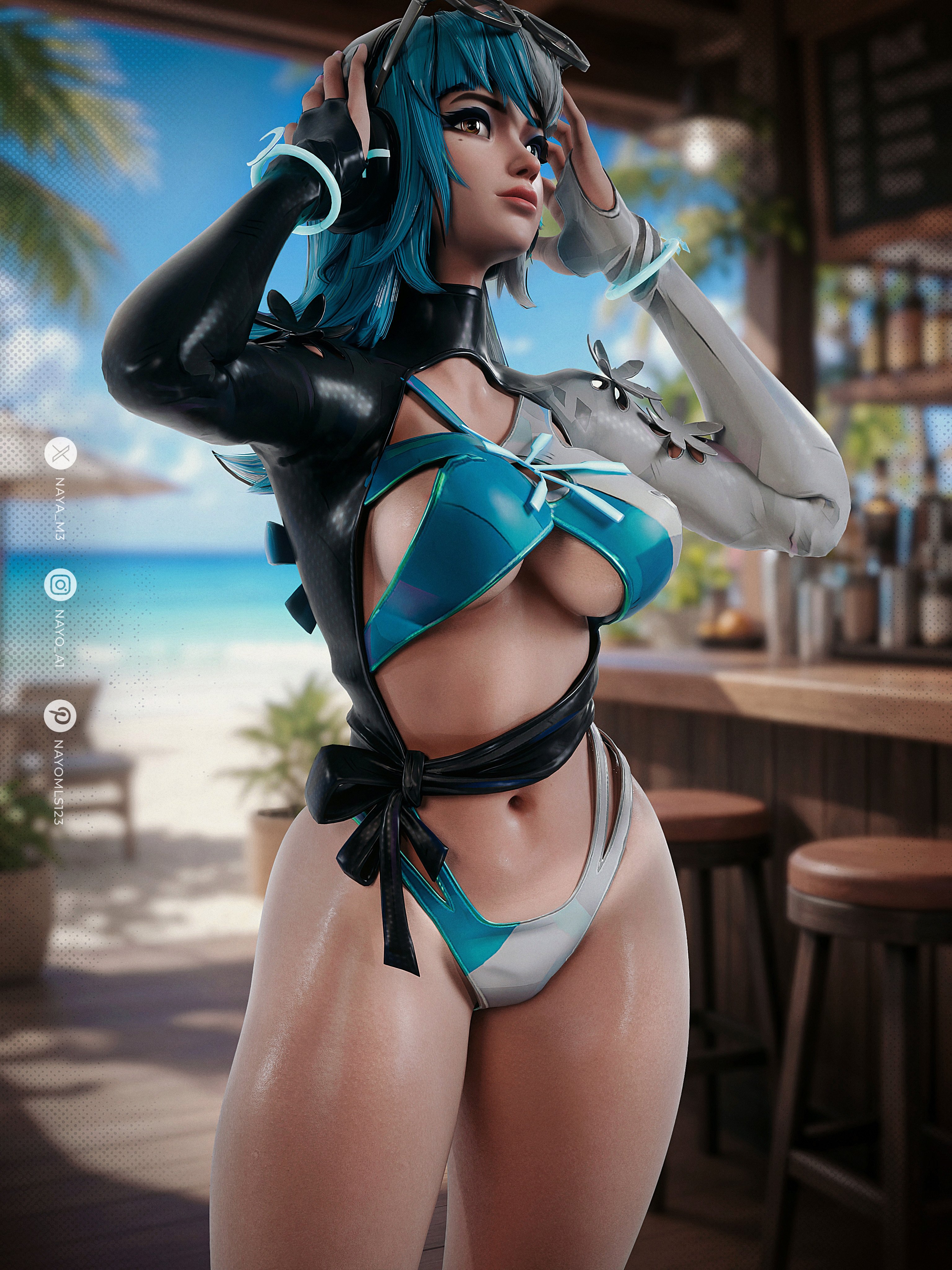 3d, big ass, clothed, female, fully clothed, luna snow, luna snow (cool summer), luna snow (marvel rivals), marvel, marvel rivals, naya m3, solo, solo female, standing, thick thighs, underboob