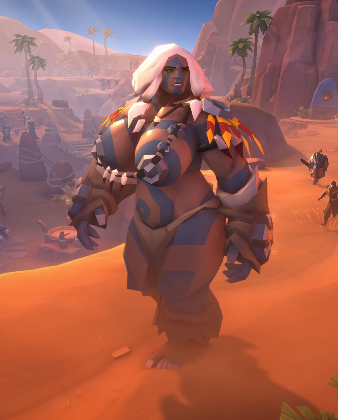 1girls, albion online, big breasts, bodypaint, boobs, breasts, busty, curvy, female, huge breasts, inis mon, loincloth, official art, official design, tall female, video game character, voluptuous, voluptuous female, white hair