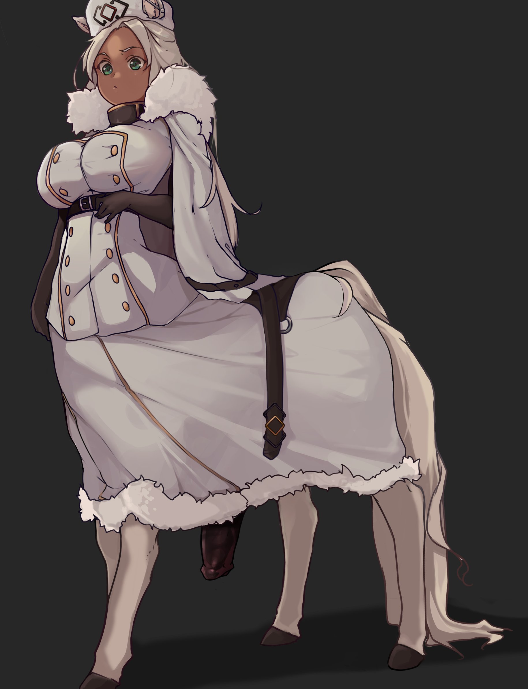 1futa, animal penis, centaur, futanari, green eyes, horsecock, large breasts, penis, solo, todding, uncensored, wardrobe malfunction
