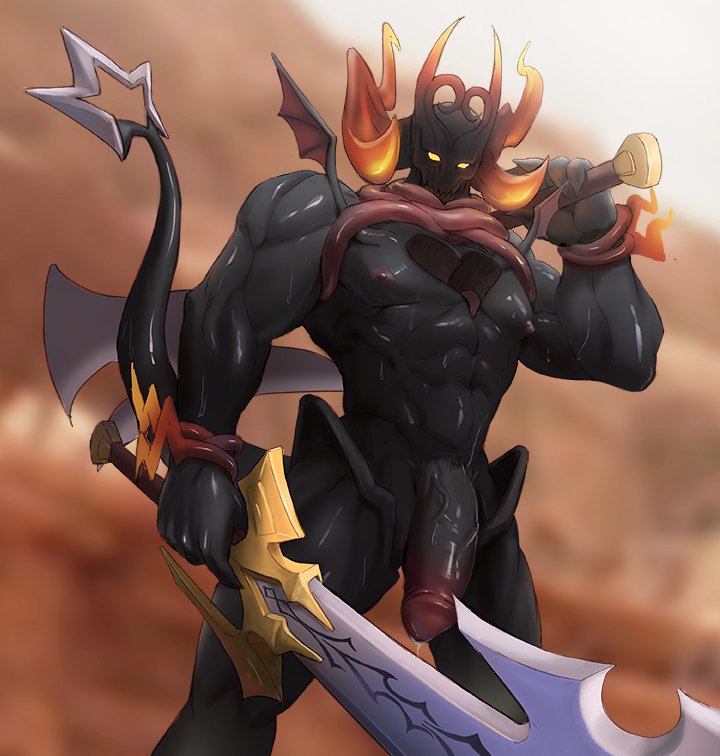 abs areolae bara big_penis black_penis black_skin casual dark_inferno flaccid gay heartless huge_cock kingdom_hearts long_penis male male_only muscular muscular_male navel nipples solo solo_male sword sylvein_art tail thick_penis vinnyboi vinnyboinsfw weapon weapon_over_shoulder