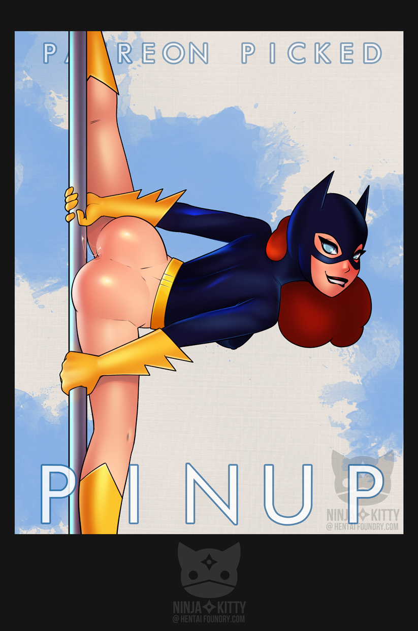 ass, barbara gordon, batgirl, batman (series), batman: the animated series, big ass, biting lip, blue eyes, bottomless, clothing, dc, dc comics, dcau, female, female only, gloves, hair, horny, long hair, ninjakitty, pin-up, pinup, pussy, pussy juice, pussy juice string, red hair, solo, splits, uniform, wet