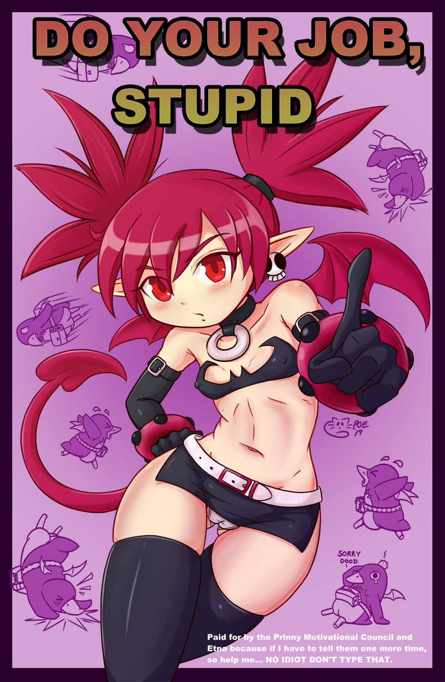 1girls 2019 5_fingers armwear belly beltskirt biped bracelet breasts cameltoe clothed clothing collar demon_girl demon_tail demon_wings dialogue disgaea disgaea_1 elbow_gloves english_text etna eyebrows eyelashes female female_focus gloves hair hi_res humanoid jewelry legwear looking_at_viewer membranous_wings miniskirt navel nipple_bulge nipples_visible_through_clothing nippon_ichi_software pale_skin panties partially_visible_vulva poethewondercat pointing pointy_ears pokies prinny red_eyebrows red_eyes red_hair red_tail red_wings skimpy skirt small_breasts small_wings spade_tail stockings text thigh_highs underwear video_games white_belt winged_humanoid wings young